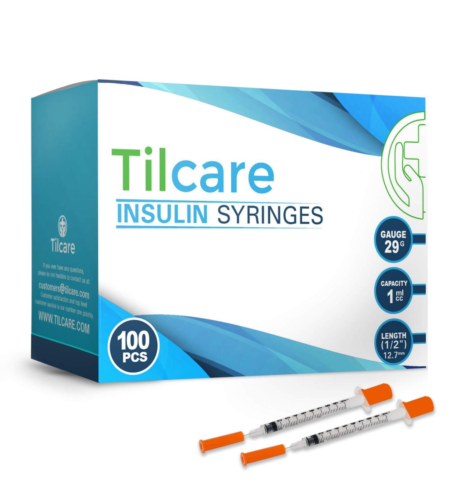 Tilcare Ultra-Fine Insulin Syringes 29G 1cc 1/2 inch - 100 Pack | Latex-Free & Sterile Diabetic Syringes - Individually Blister Packed - Buy Online on GoSupps.com