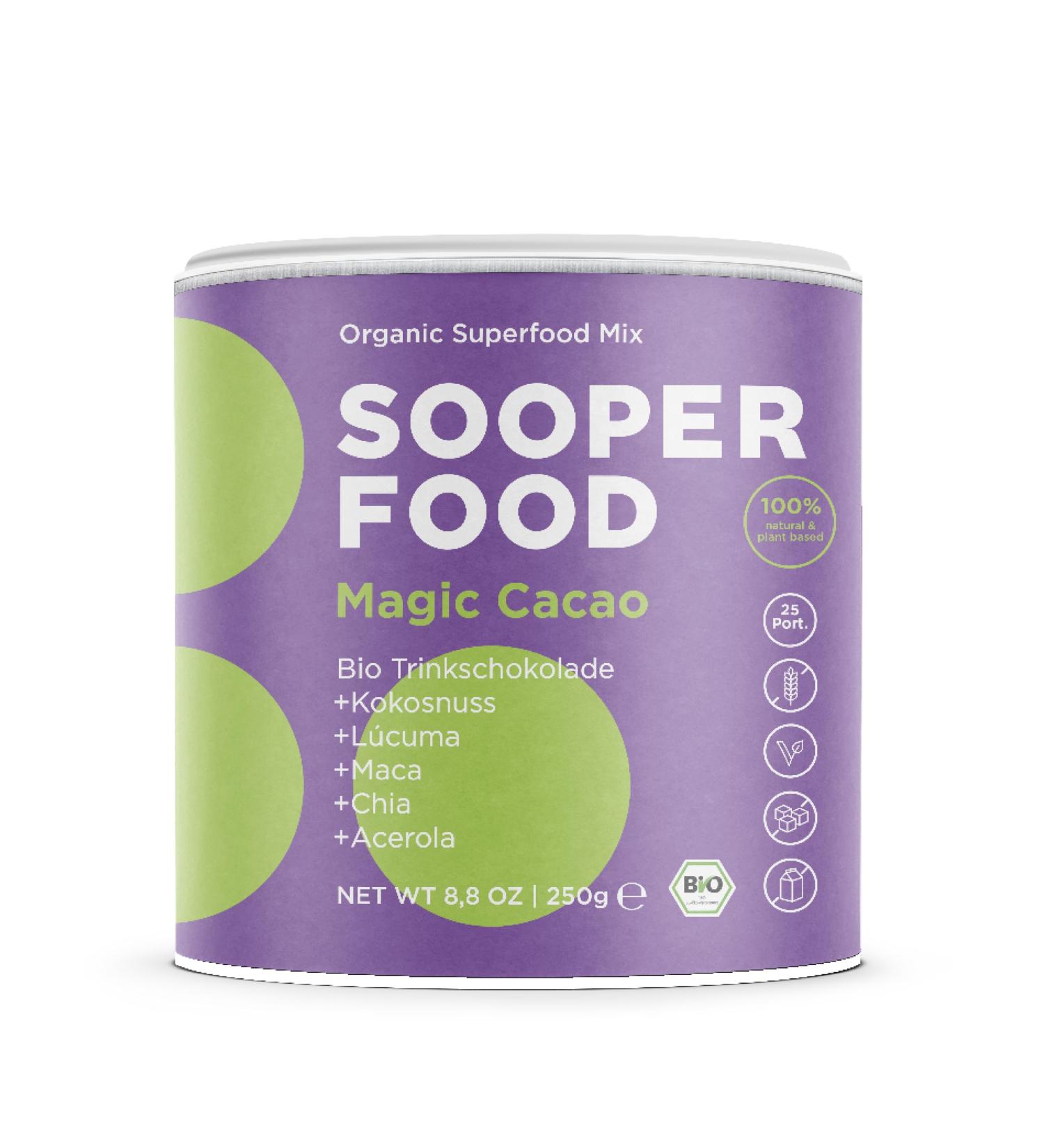 Buy Sooper Food Magic Cacao Kokosnuss 250g - Organic Vegan Chocolate Powder with Coconut & Vitamin C - Sugar-Free Mood Booster - Includes Acerola & Chia - Ships Worldwide - Buy Online on GoSupps.com
