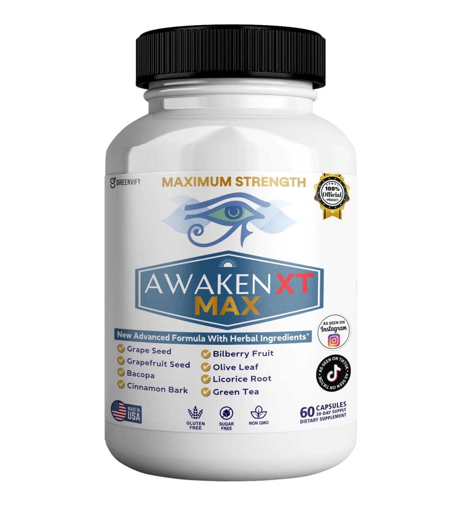 GREENVIFY Awaken XT Max Nootropic Supplement 60 Capsules with Vitamins & Herbal Blend 30 Day Supply (1) - Buy Online on GoSupps.com