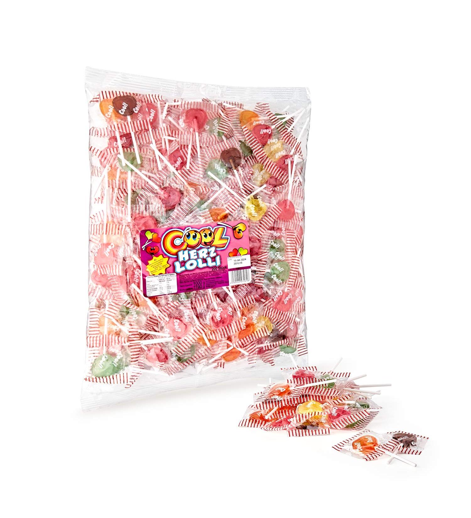 Cool Heart Lollipops - 200 Pieces in 1kg Bag | Flat Heart-Shaped Candy - Perfect for Parties & Gifts - Buy Online on GoSupps.com