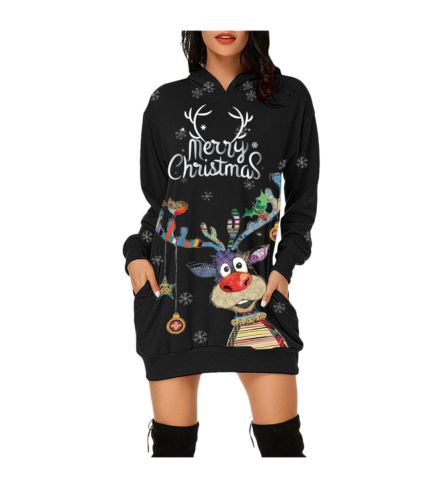 Hanxiulin Women's Christmas Rock Long Sleeve Hoodie Mini Pullover Dress - Oversized Black Sweatshirt XL - Buy Online on GoSupps.com