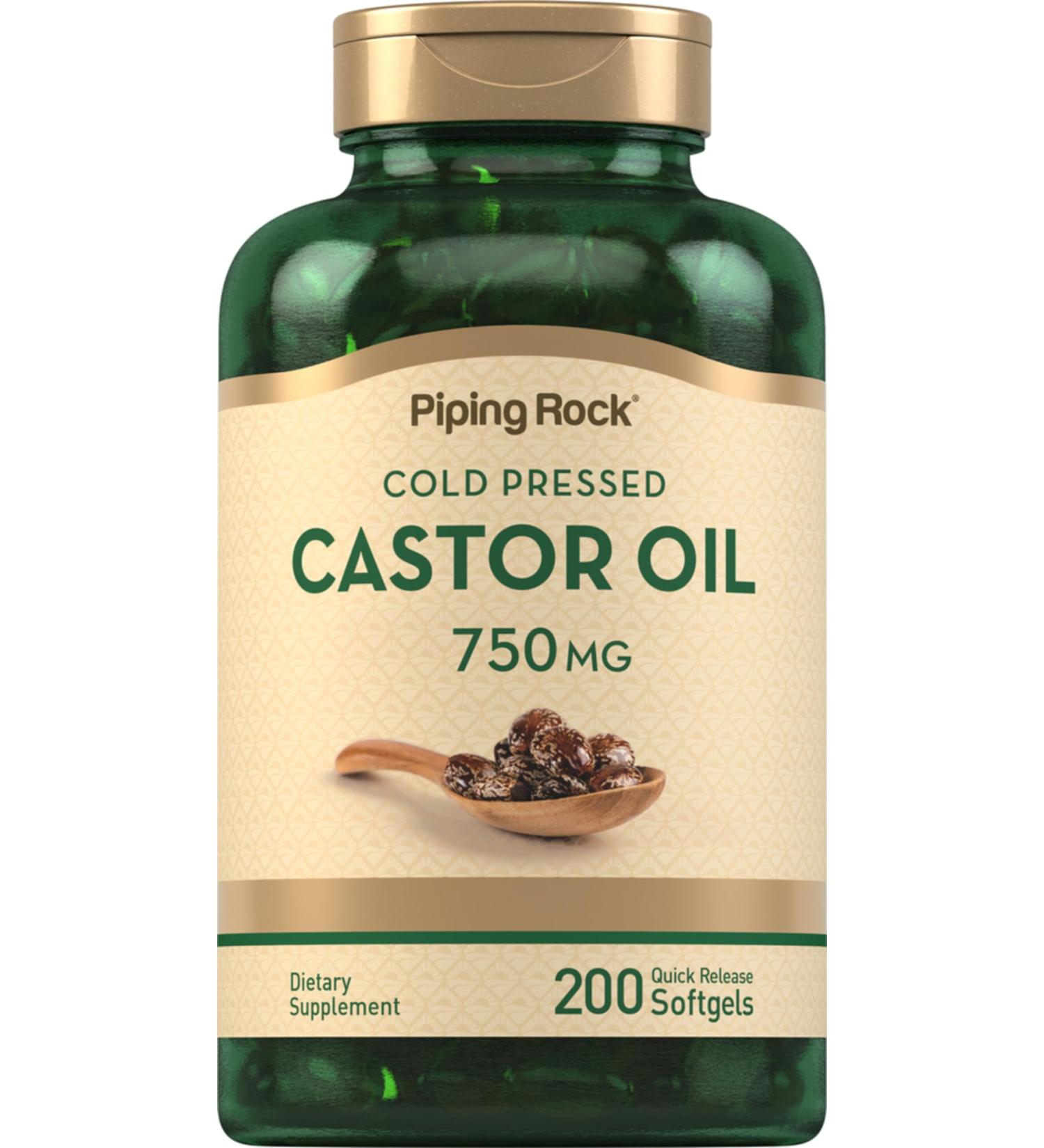 Buy Piping Rock Castor Oil Softgel Capsules 750mg - 200 Count | Cold Pressed Non-GMO & Gluten Free Supplement for Optimal Health - Buy Online on GoSupps.com