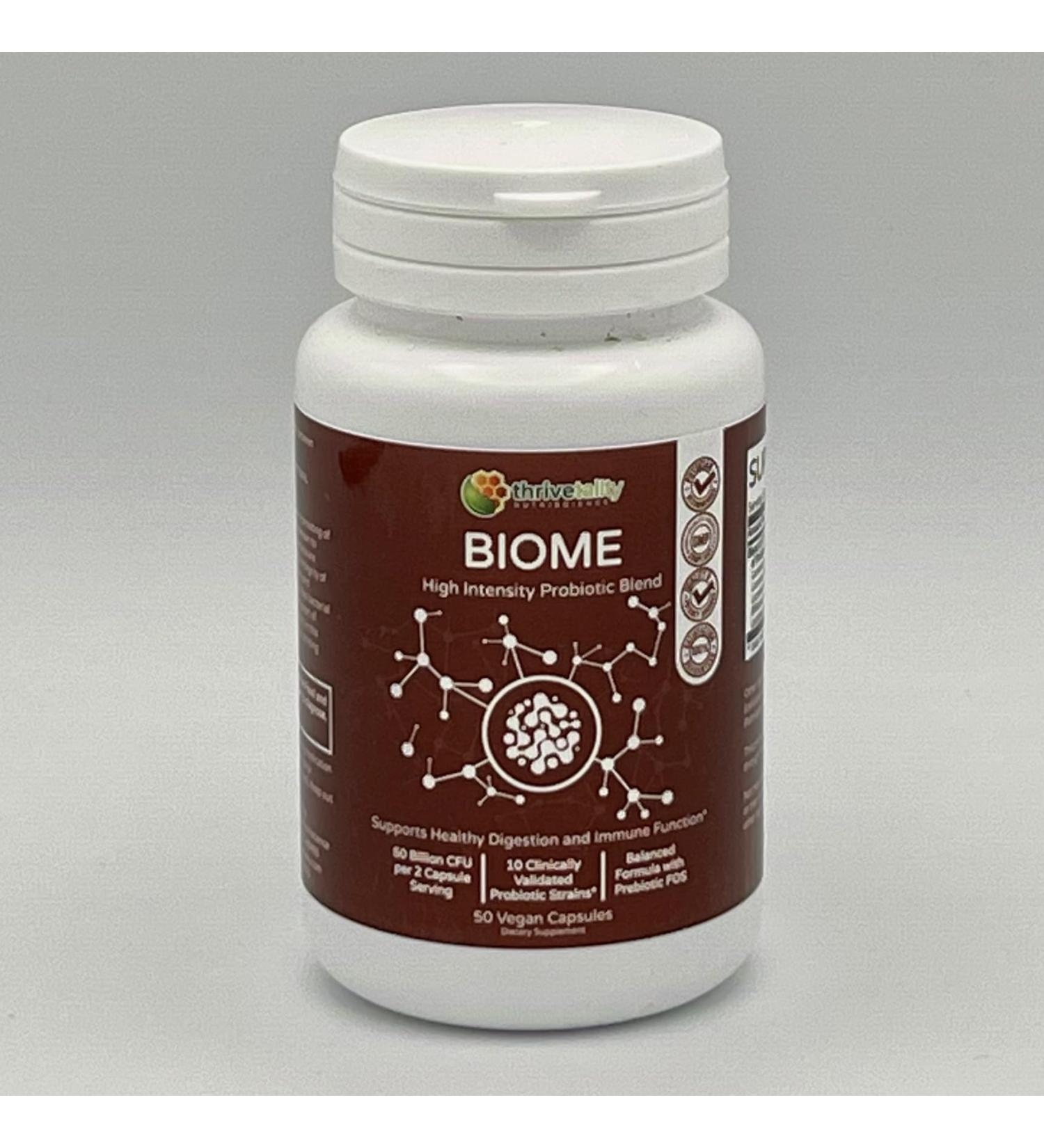 BIOME High Intensity Probiotic Blend by Thrivetality | #1 Physician Formulated | Clinically Proven | 10 Validated Strains + Prebiotic | 50 Billion CFU | Digestive & Immune Support
