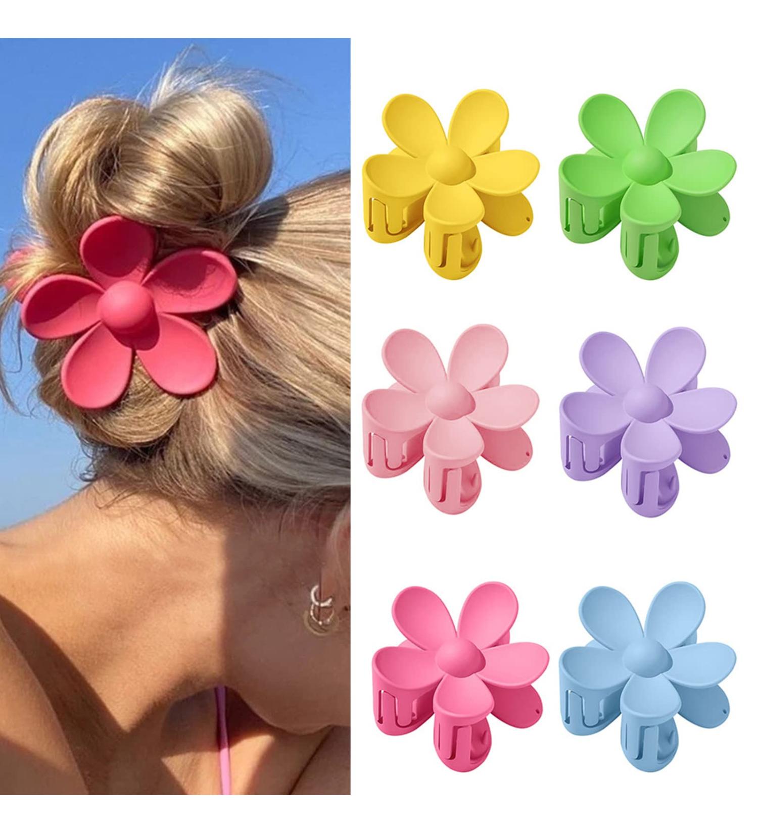 6 Large Flower Hair Clips for Women - Slipproof Matt Claws in 6 Colors - Perfect Plastic Hair Clamps for All Hairstyles - Buy Online on GoSupps.com