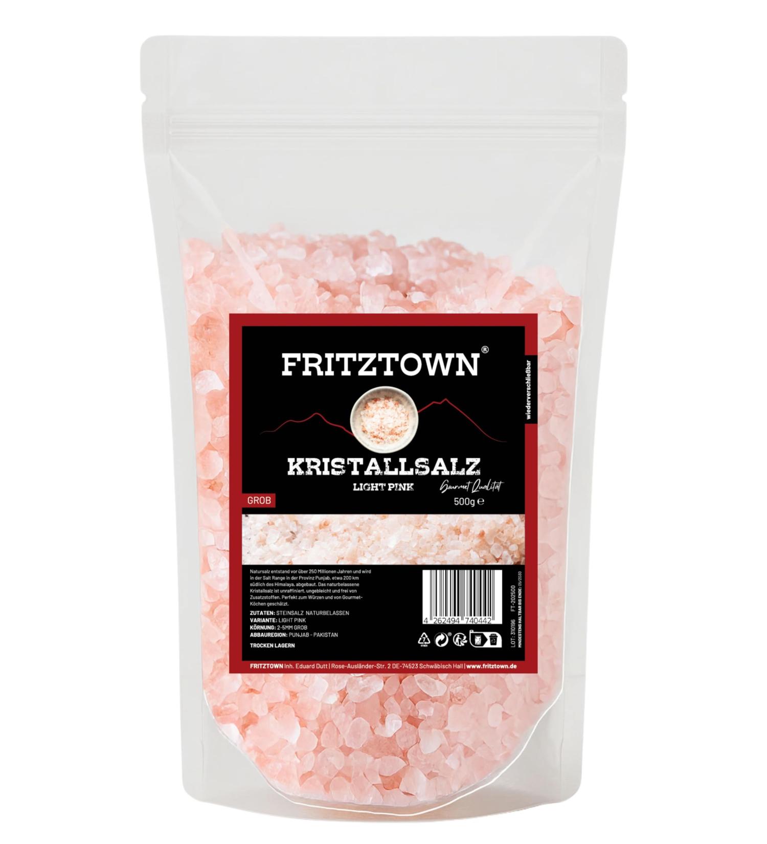  FRITZTOWN FRITZTOWN Pink Crystal Salt also known as Himalayan Salt | Light Pink | Coarse for Salt Mill | 500g | Resealable - Buy Online on GoSupps.com