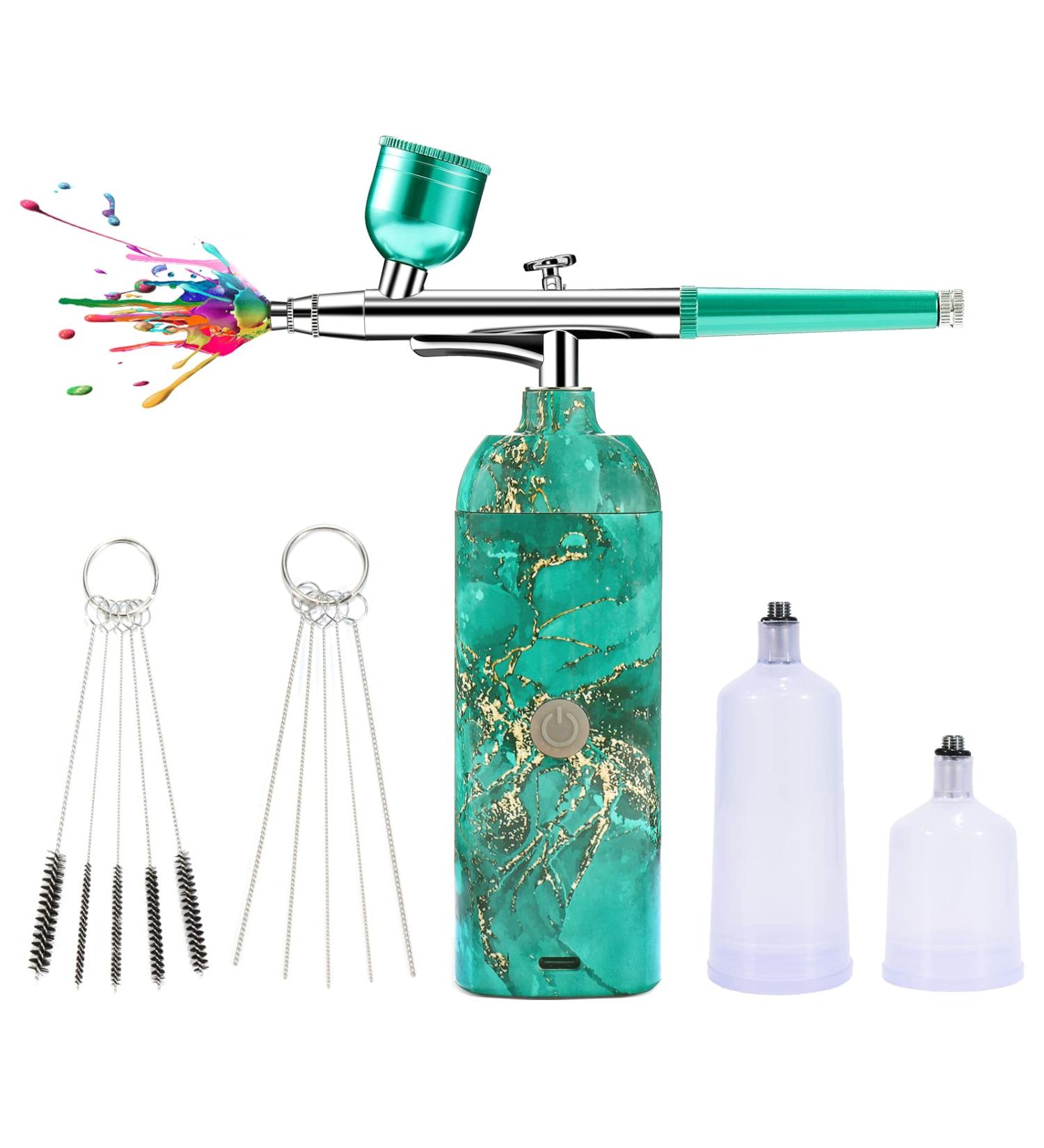 TIQTAK Cordless Airbrush Kit with Compressor - Portable Makeup Air Brush for Model Coloring, Nail Art, Cake Decoration, Tattoo & Barber - Green - Buy Online on GoSupps.com