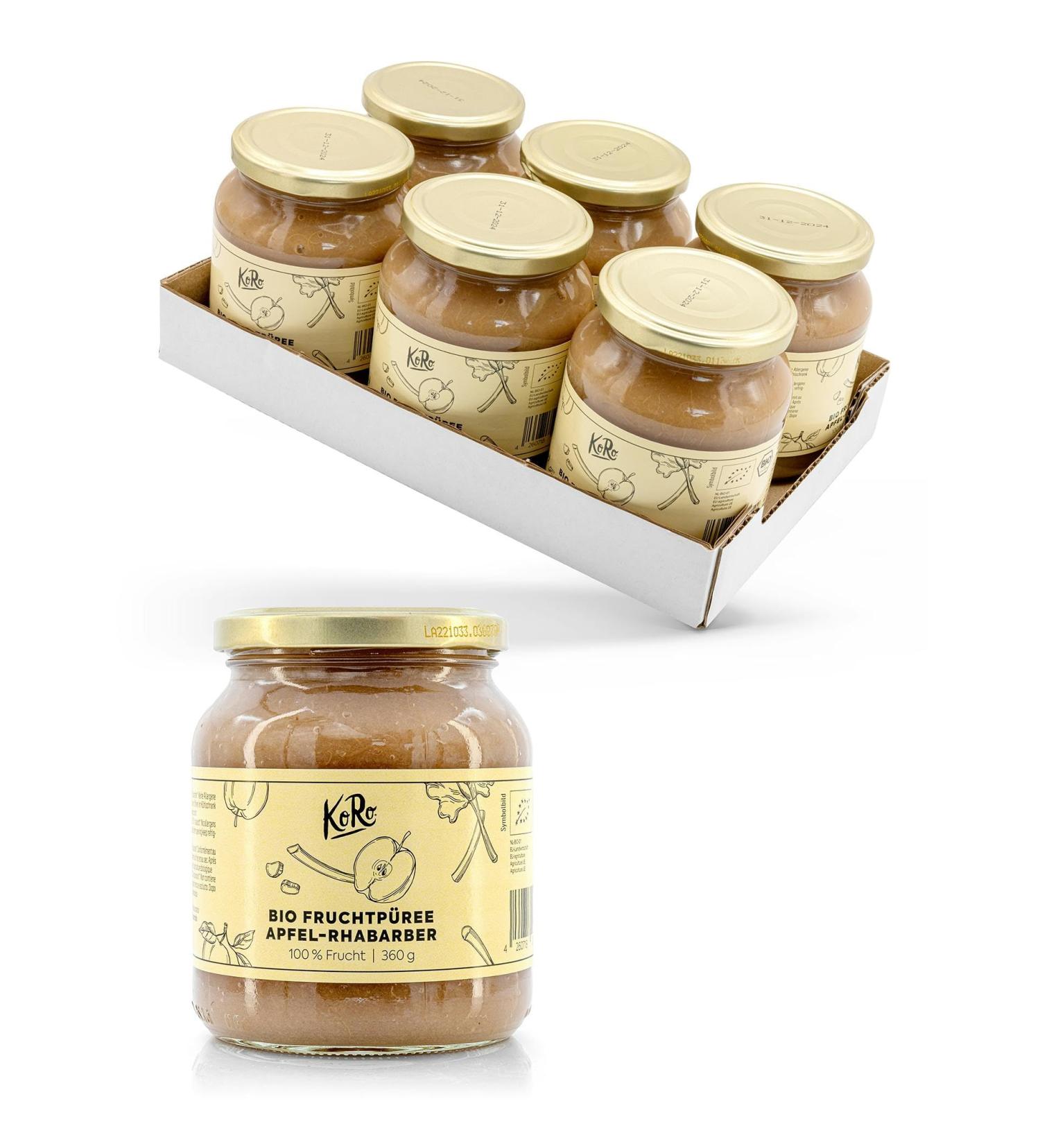 KoRo - Organic apple-rhubarb puree 6 x 360 g - Buy Online on GoSupps.com