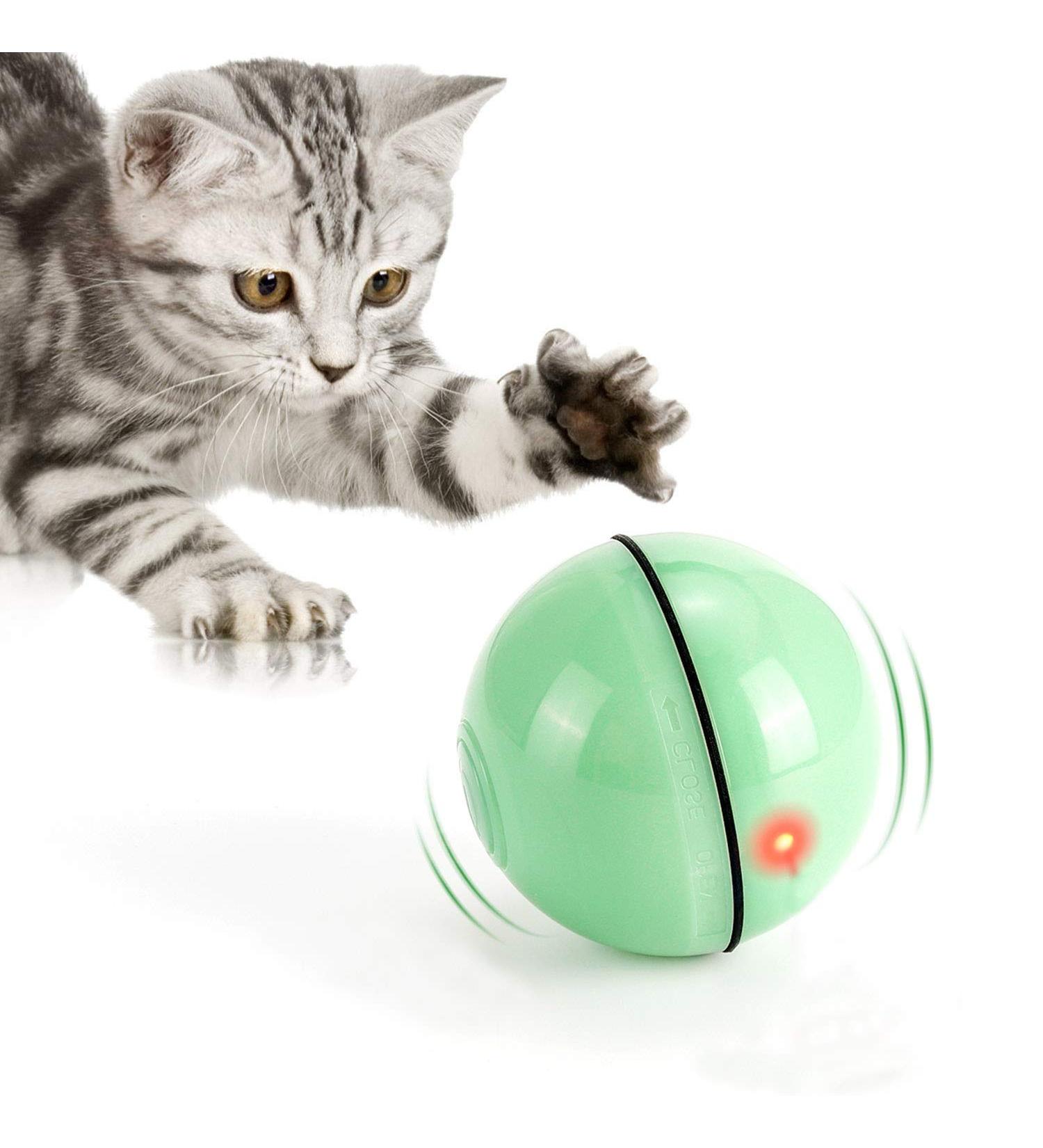 Interactive Cat Toy Ball with LED Light | USB Rechargeable Self-Rotating Smart Ball for Cats | Stimulates Hunting Instinct | Kitten Roller Toy - Green - Buy Online on GoSupps.com
