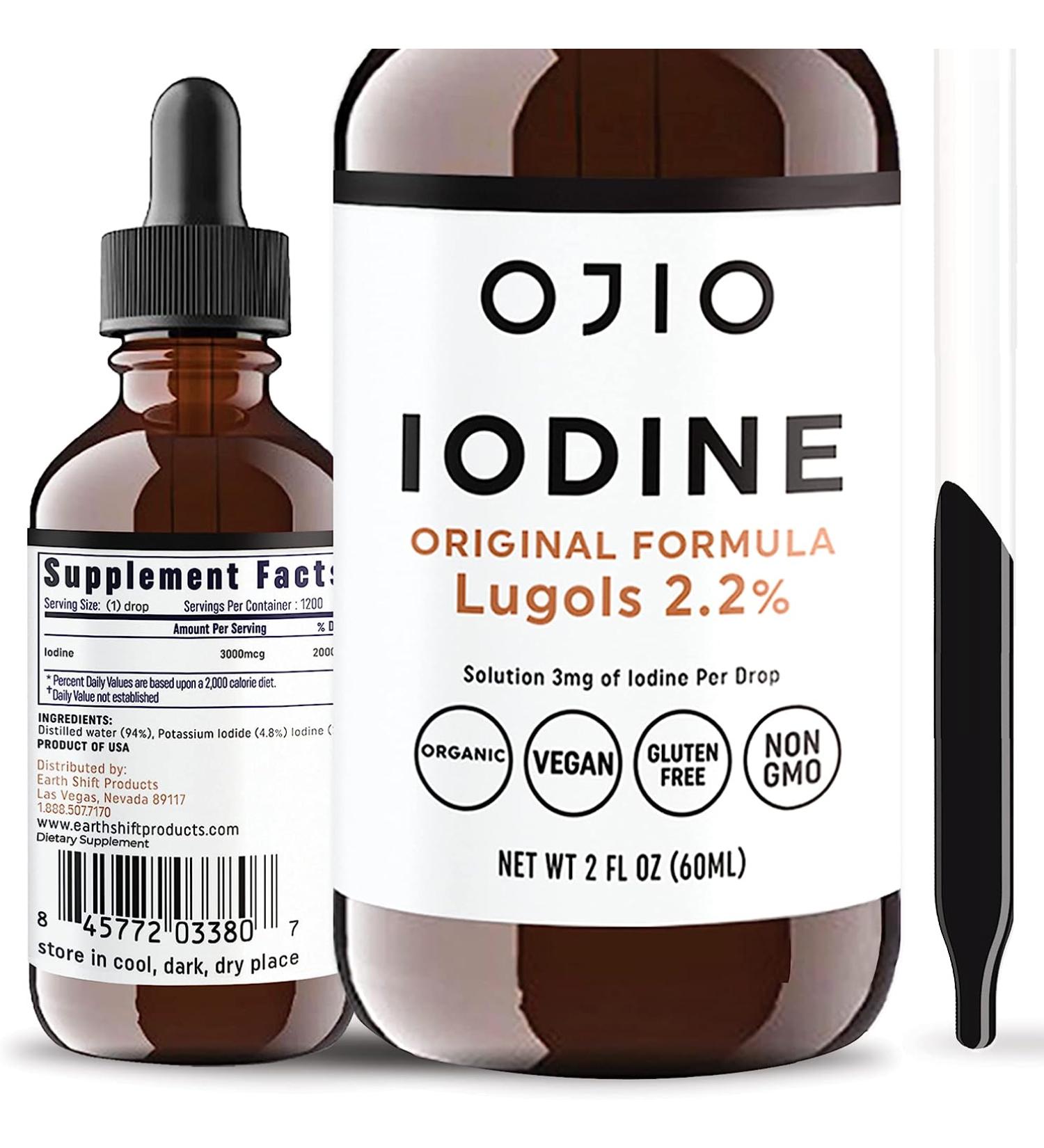 Ojio Iodine Original Formula Lugol's 2.2% - 2 Fl Oz | Best Quality Iodine Supplement - Buy Online on GoSupps.com