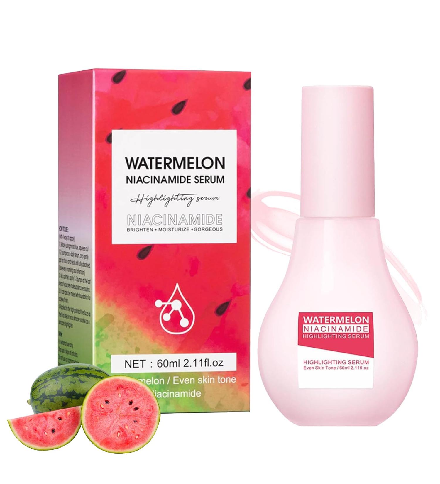 Watermelon Glow Niacinamide Serum Skincare Hydrating Watermelon Serum with Hyaluronic Acid Deep Moisturizing&Brighten - Improve Dullness&Dark Spots Lightweight Facial Serum(60ML) - Buy Online on GoSupps.com