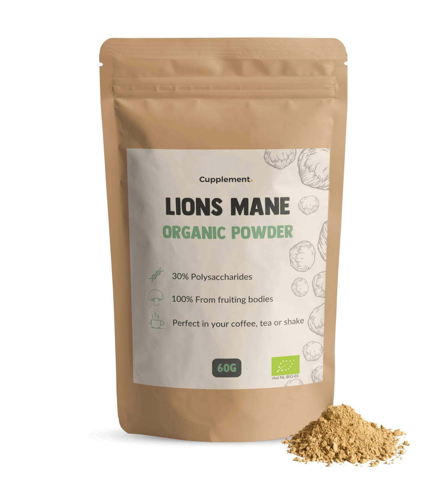 Cupplement - Lions Mane Powder 60g - Organic - Free Scoops - No Extract or Capsule - Supplement - Superfood - Mushroom - Paris Mushroom - Hericium Erinaceus - Powder- Dog & Cat - Buy Online on GoSupps.com