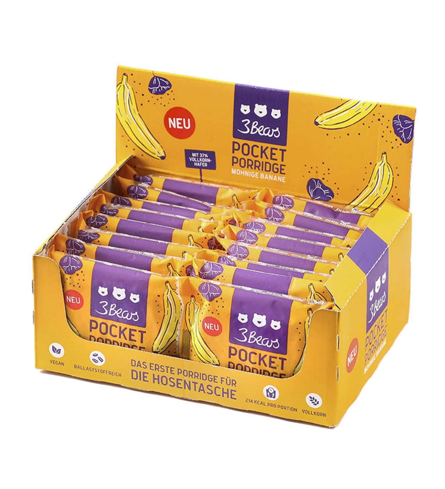 Buy 3bears Pocket Porridge People's Banana - Vegan Oat Bar To-Go | Healthy Low-Calorie Breakfast | 16 x 55g | 36% Oats 214 kcal Each - Buy Online on GoSupps.com