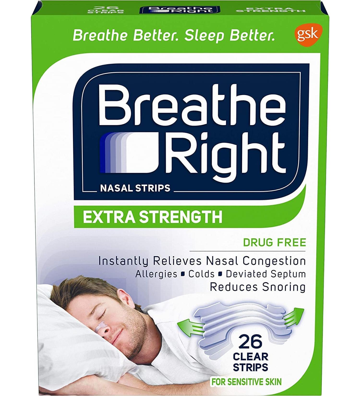 Breathe Right Nasal Strips Extra Clear 26 Count - Sensitive Skin - Buy Online on GoSupps.com