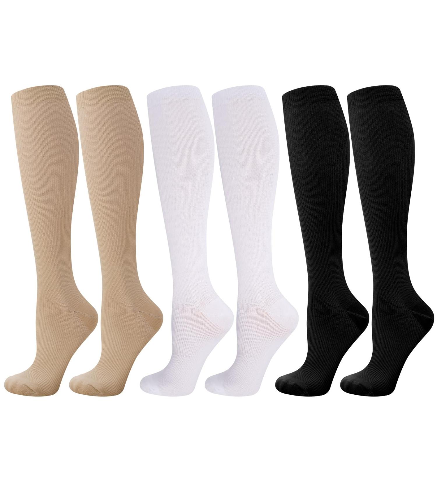3 Pairs Compression Stockings & Knee Socks - 15-25mmHg Support for Travel Running & Sports | XXL Size - Buy Online on GoSupps.com