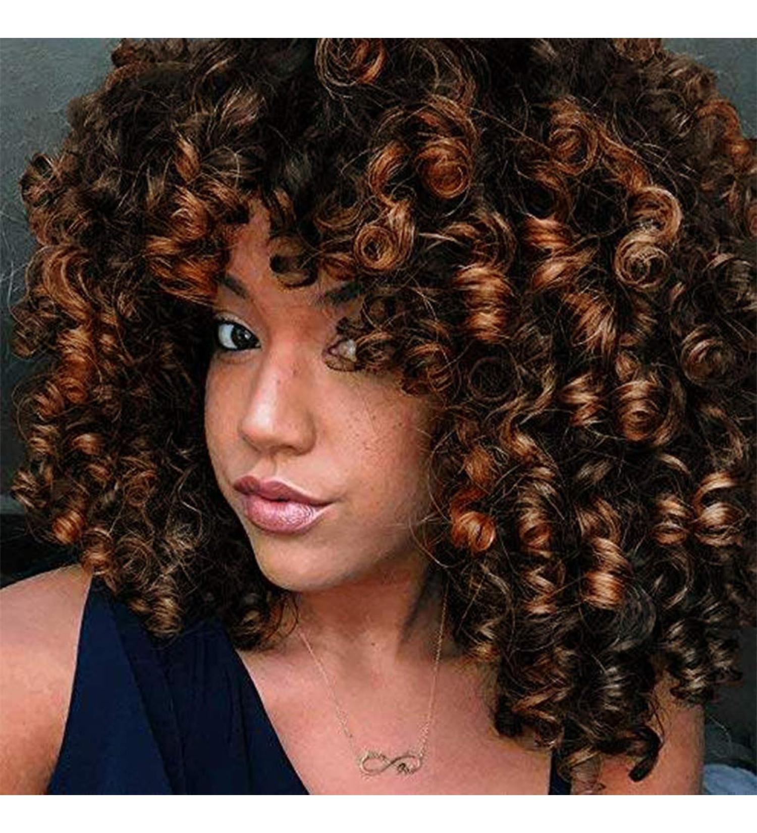 ColorfulPanda Afro Wig | Synthetic Brazilian Curly Hair for Women | Kinky Curly Short Wigs in Black Brown Ombre - Buy Online on GoSupps.com
