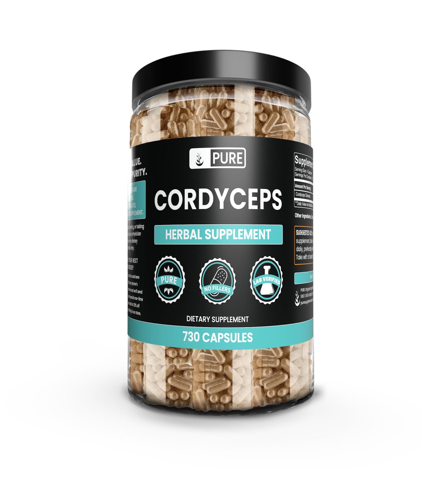 PURE ORIGINAL INGREDIENTS Cordyceps (730 Capsules) No Magnesium Or Rice Fillers Always Pure Lab Verified 730 Count (Pack of 1) - Buy Online on GoSupps.com