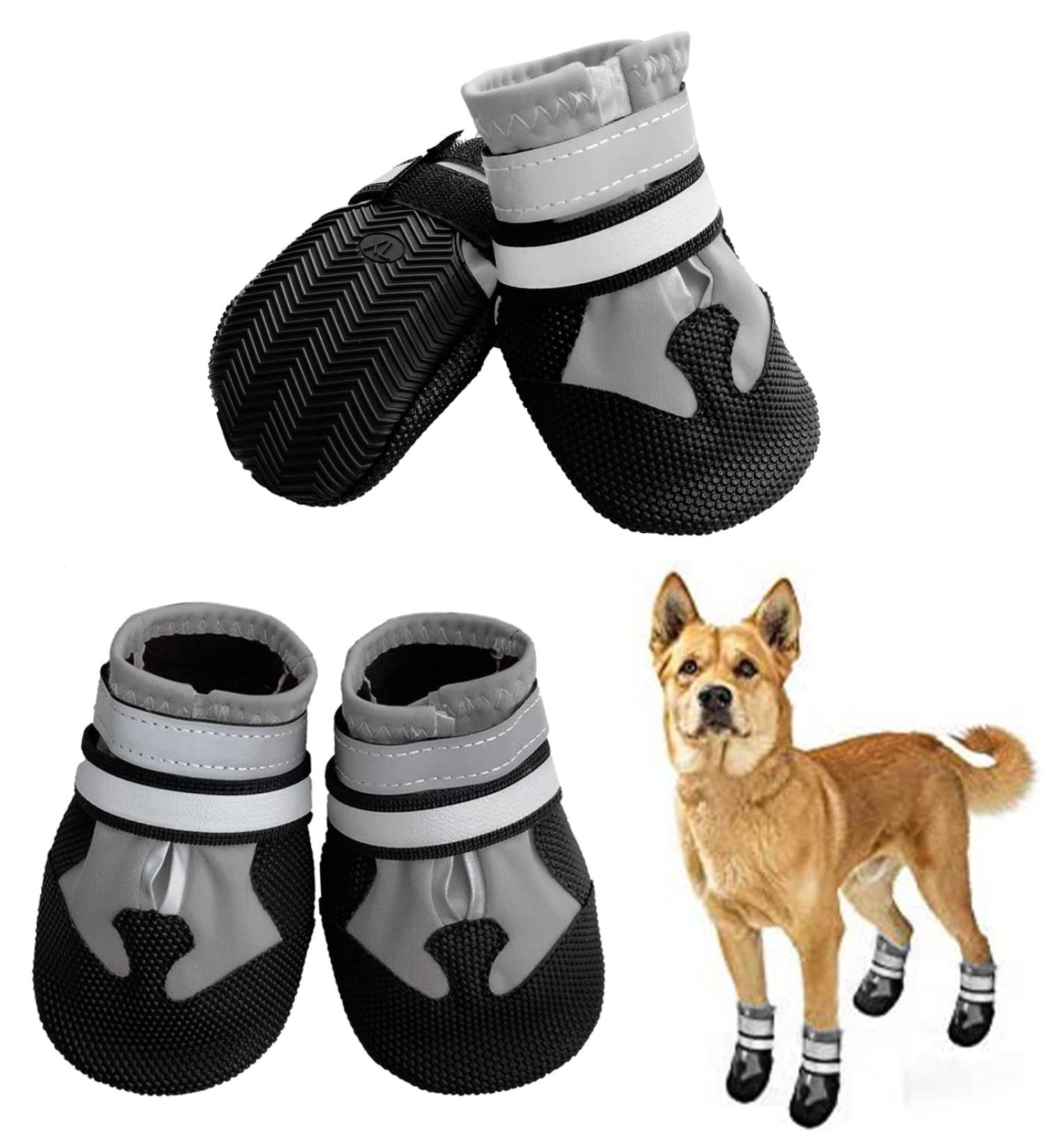 Neuwehe Dog Shoes - Waterproof Paw Protection Boots for Small & Medium Dogs | 4-Piece Set with Reflective Straps & Anti-Slip Sole (Size L Gray) - Buy Online on GoSupps.com