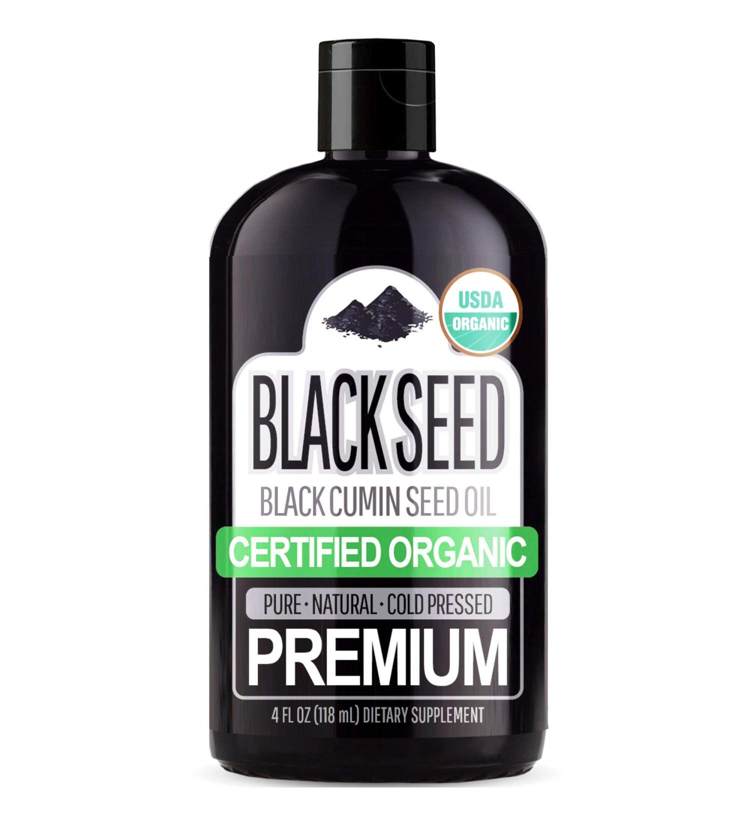 Organic Black Seed Oil (100% Pure & Natural Black Cumin Seed Oil - USDA Certified Organic) Cold Pressed, Premium Quality Free of Toxins, Heavy Metals, Pesticides, and Other Harmful Chemicals - 4oz Bot