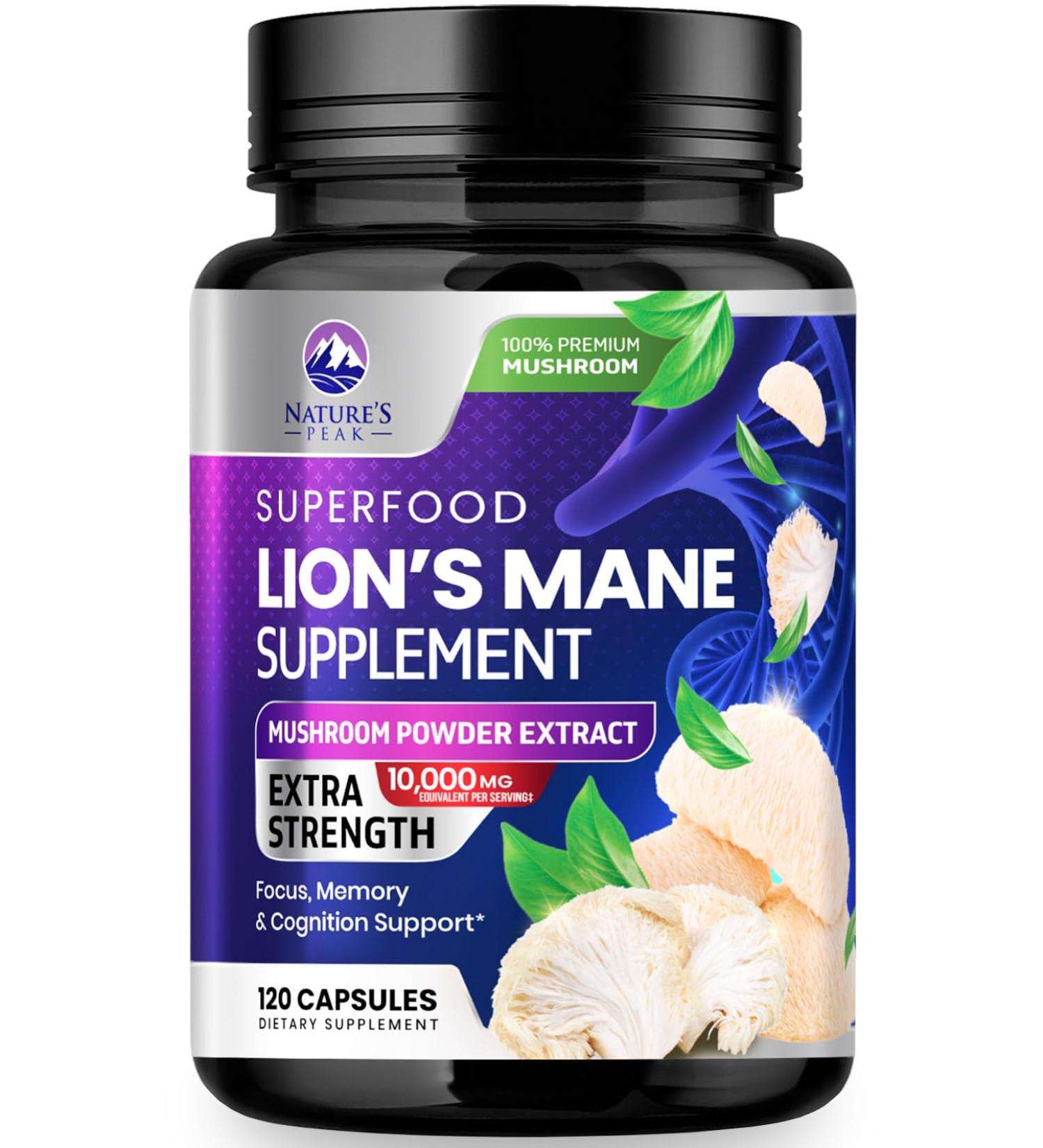 Lions Mane Supplement Capsules 10 000mg - 10:1 Extract - Extra Strength Lion s Mane Mushroom - Superfood for Memory & Focus Support Brain Immune Health Support - Vegan Bottled in USA - 120 Capsules 120 Count (Pack of 1) - Buy Online on GoSupps.com