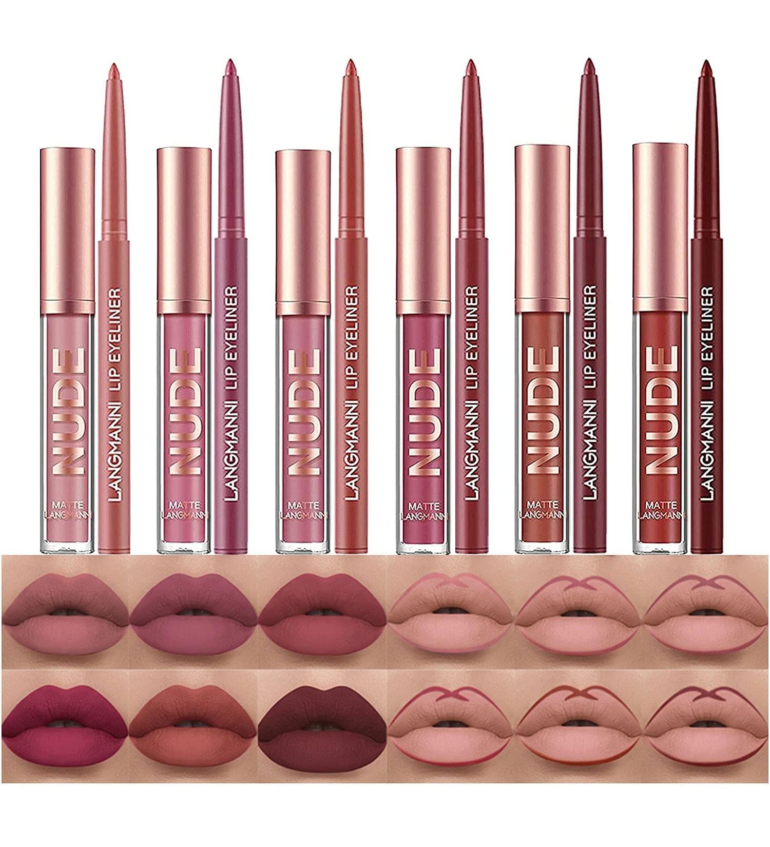 12-Piece Matte Liquid Lipstick & Lipliner Set - Long-Lasting, Waterproof Nude Lip Makeup Gift for Women - Red Lifter Lip Gloss - Set A - Buy Online on GoSupps.com