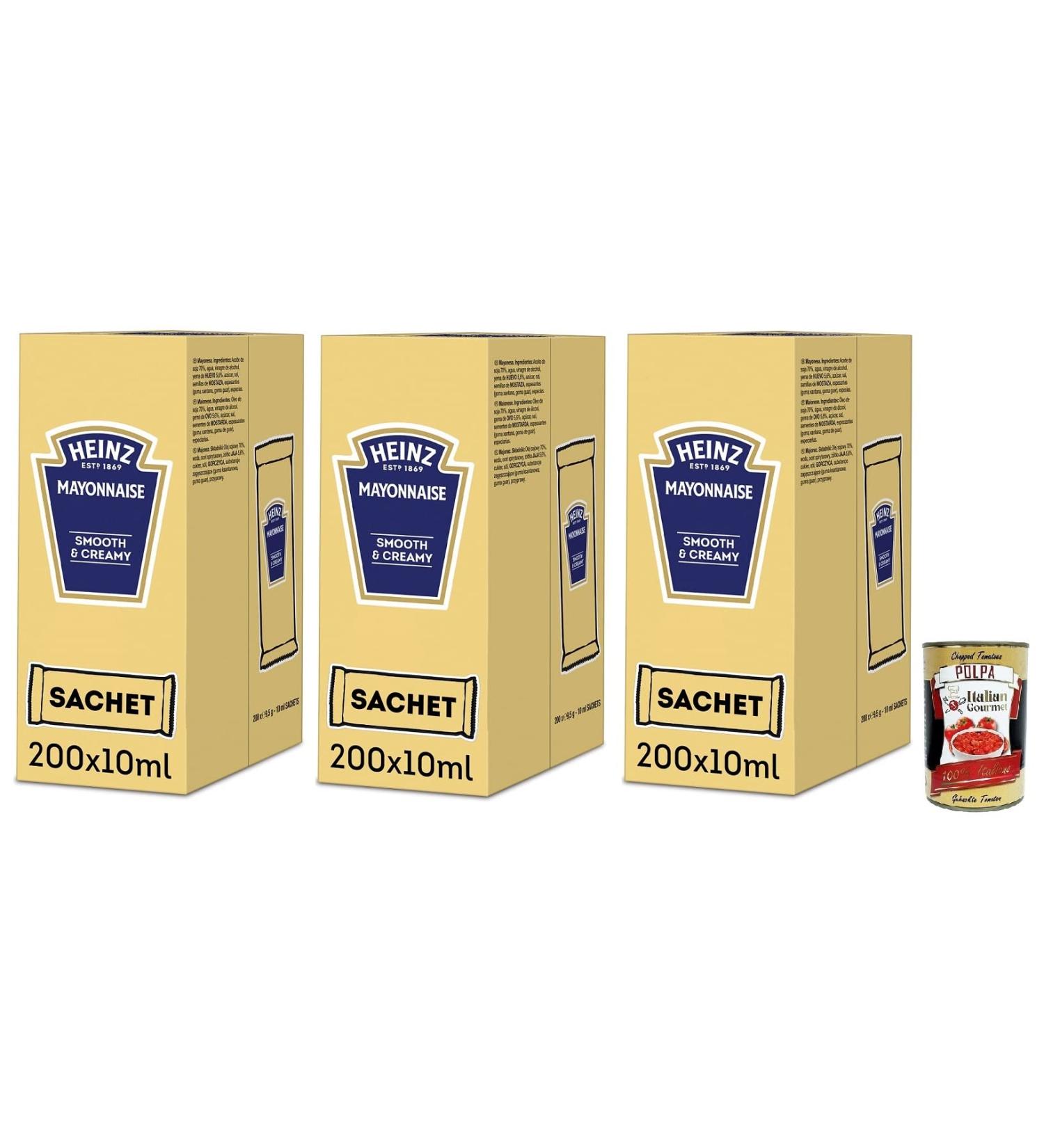  Italian Gourmet E.R. Heinz Mayonnaise Smooth & Cream mayonnaise (3 x 400 g boxes) each pack contains 200 10 ml single-sided sachets + Italian Gourmet Tomato Pulp - Buy Online on GoSupps.com