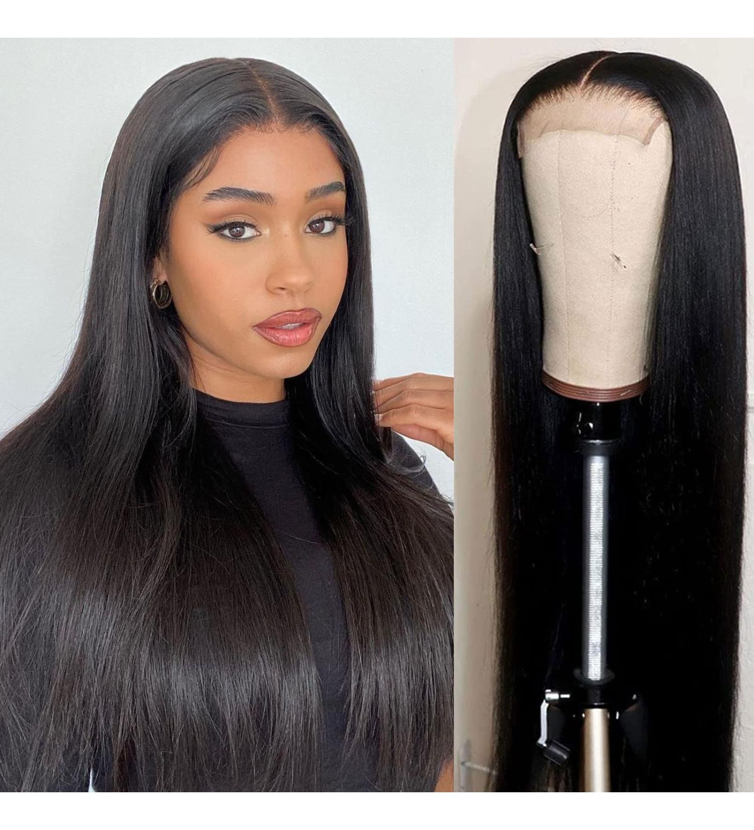 30 Inch Brazilian Virgin Straight Human Hair Lace Front Wig for Black Women | Pre Plucked with Baby Hair | Natural Hairline | 150% Density | 4x4 Lace Closure | Pack of 1 - Buy Online on GoSupps.com
