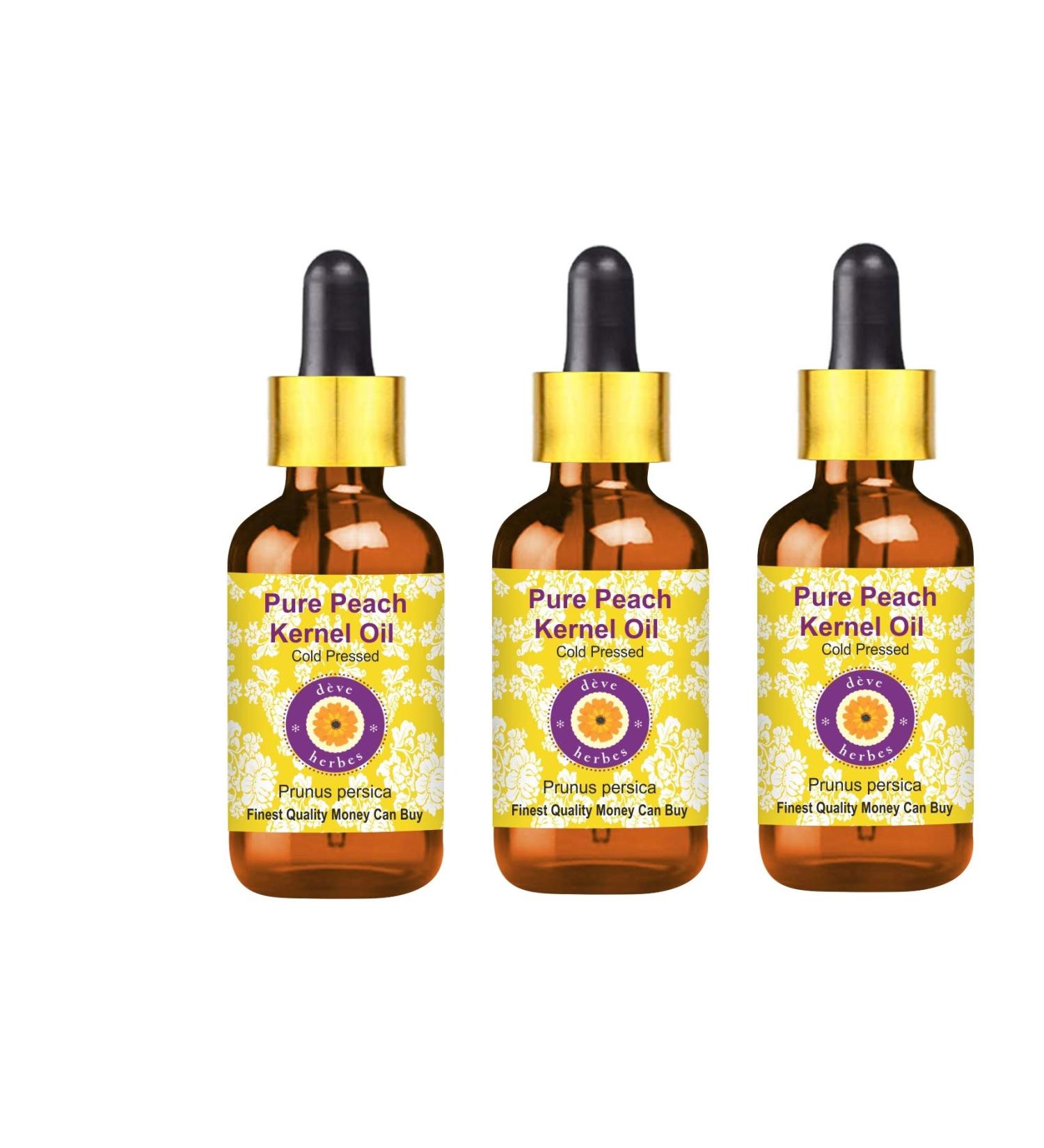 Deve Herbes Pure Peach Kernel Oil Prunus persica with Glass Dropper 100 Natural Therapeutic Grade Cold Pressed for Personal Care Pack of Three 100ml X 3 10 oz - Buy Online on GoSupps.com