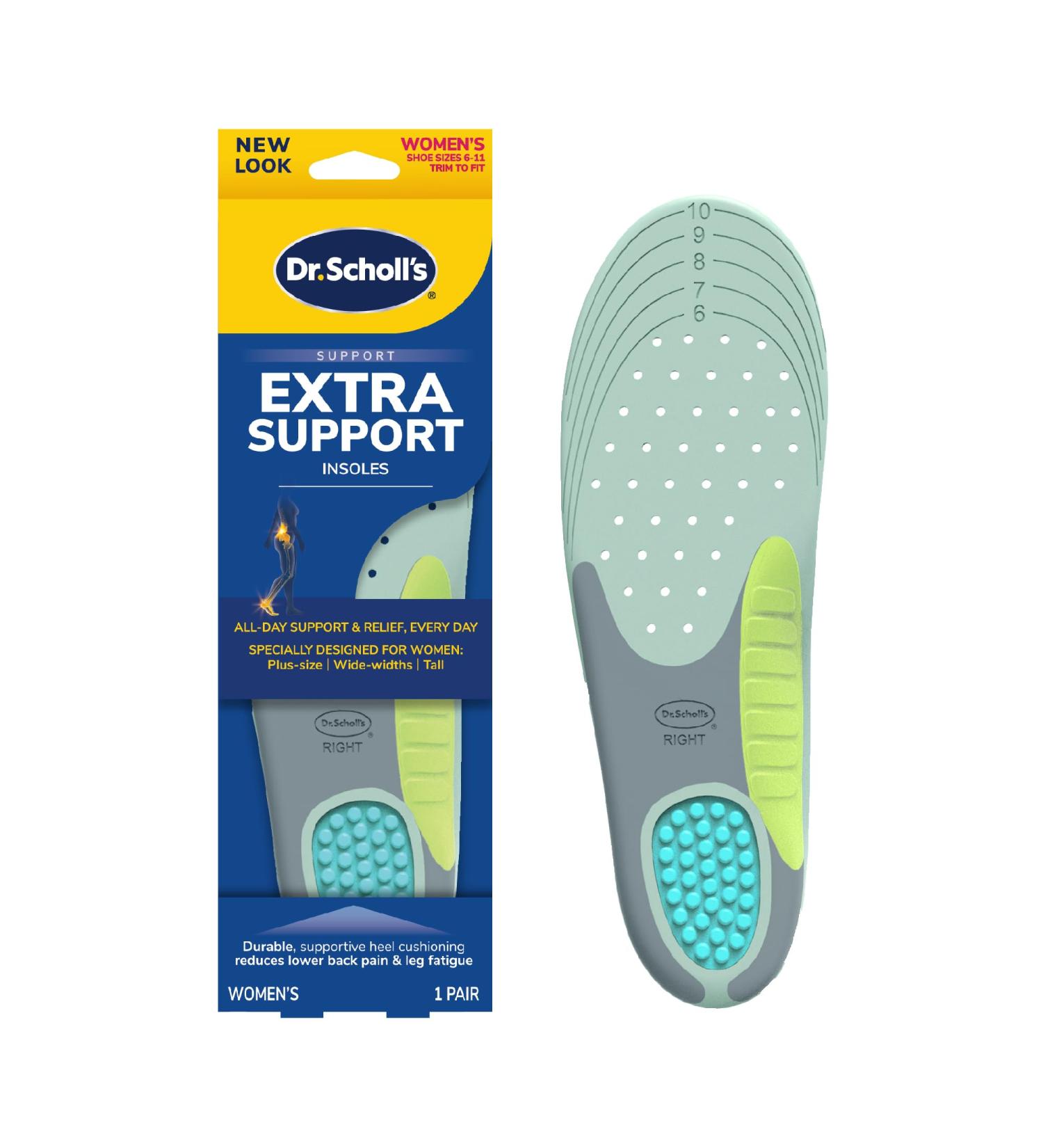 Scholl Extra Support Insoles for Women (EU Size 38-43.5) - Ideal for Wide Feet Shock-Absorbing Tailored Foot Support - Buy Online on GoSupps.com