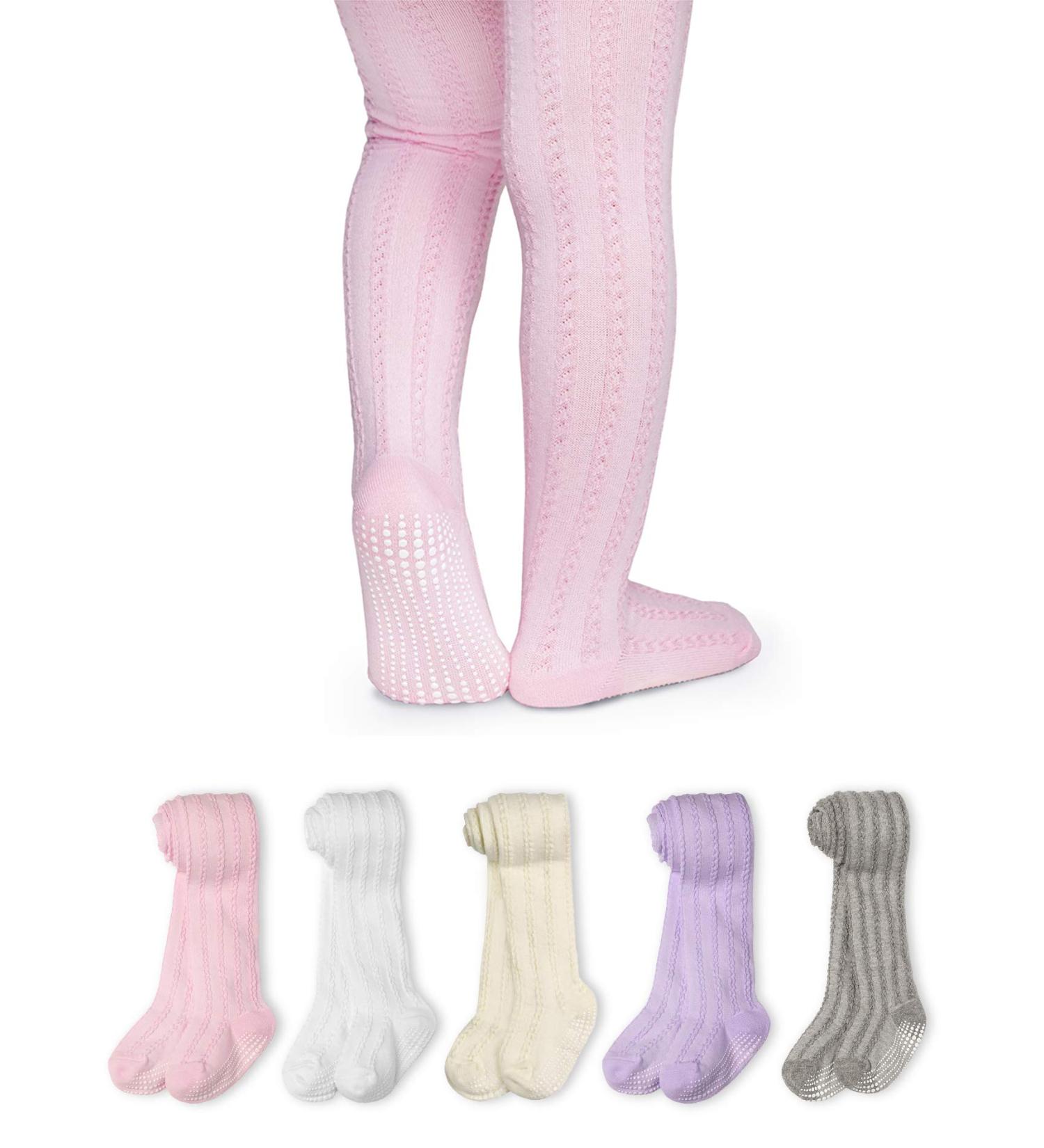 LA Active Baby Tights - Non Skid Cable Knit 3-6 Months - 5 Pairs in Pink, White, Ivory, Lavender, Grey - Buy Online on GoSupps.com