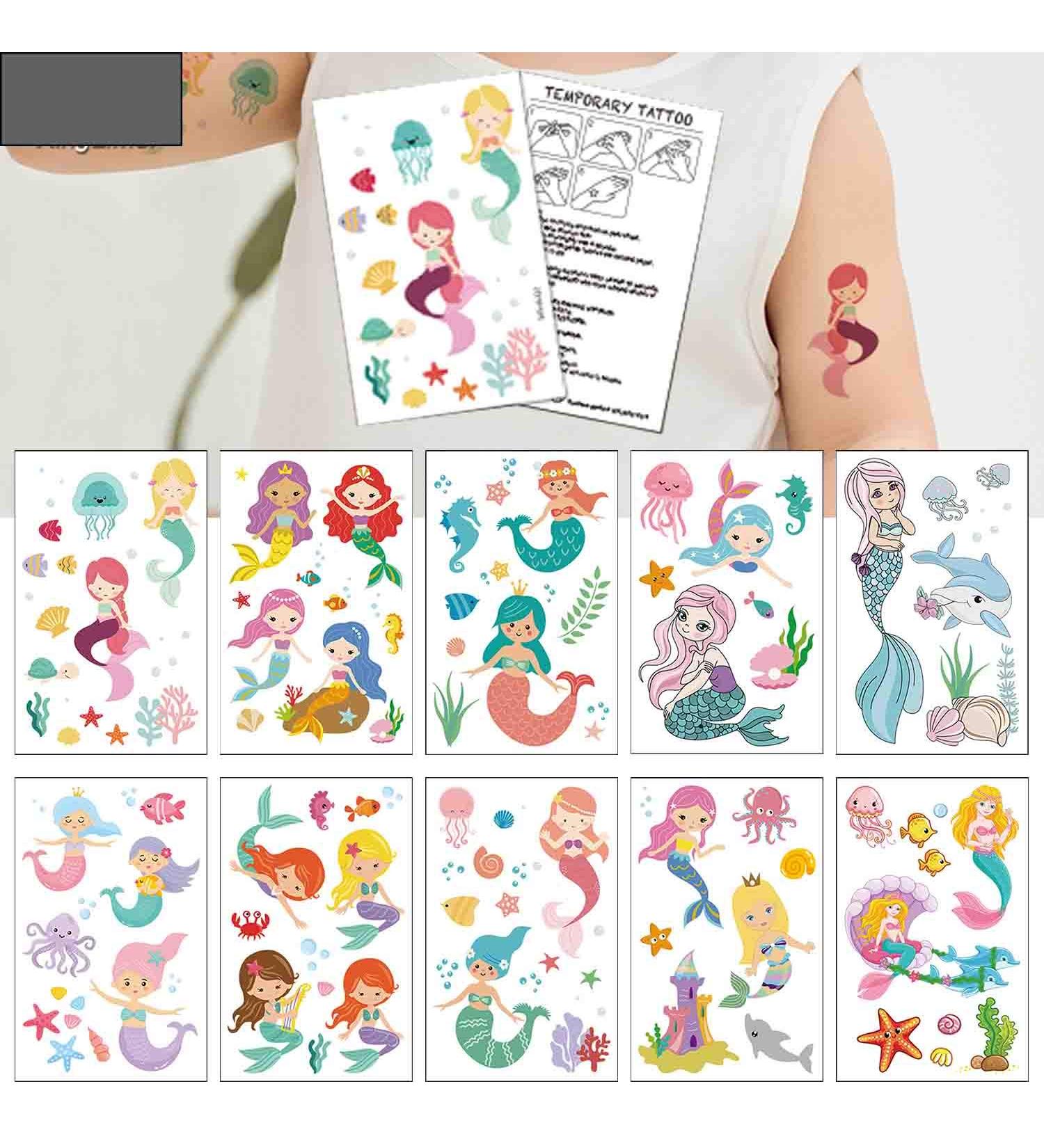 Mermaid Temporary Tattoos(80 designs) - COKOHAPPY Fake Mermaid Assorted Temporary Tattoos For Kids Children Girls Birthday Party Favors Supplies Party Accessories - Buy Online on GoSupps.com