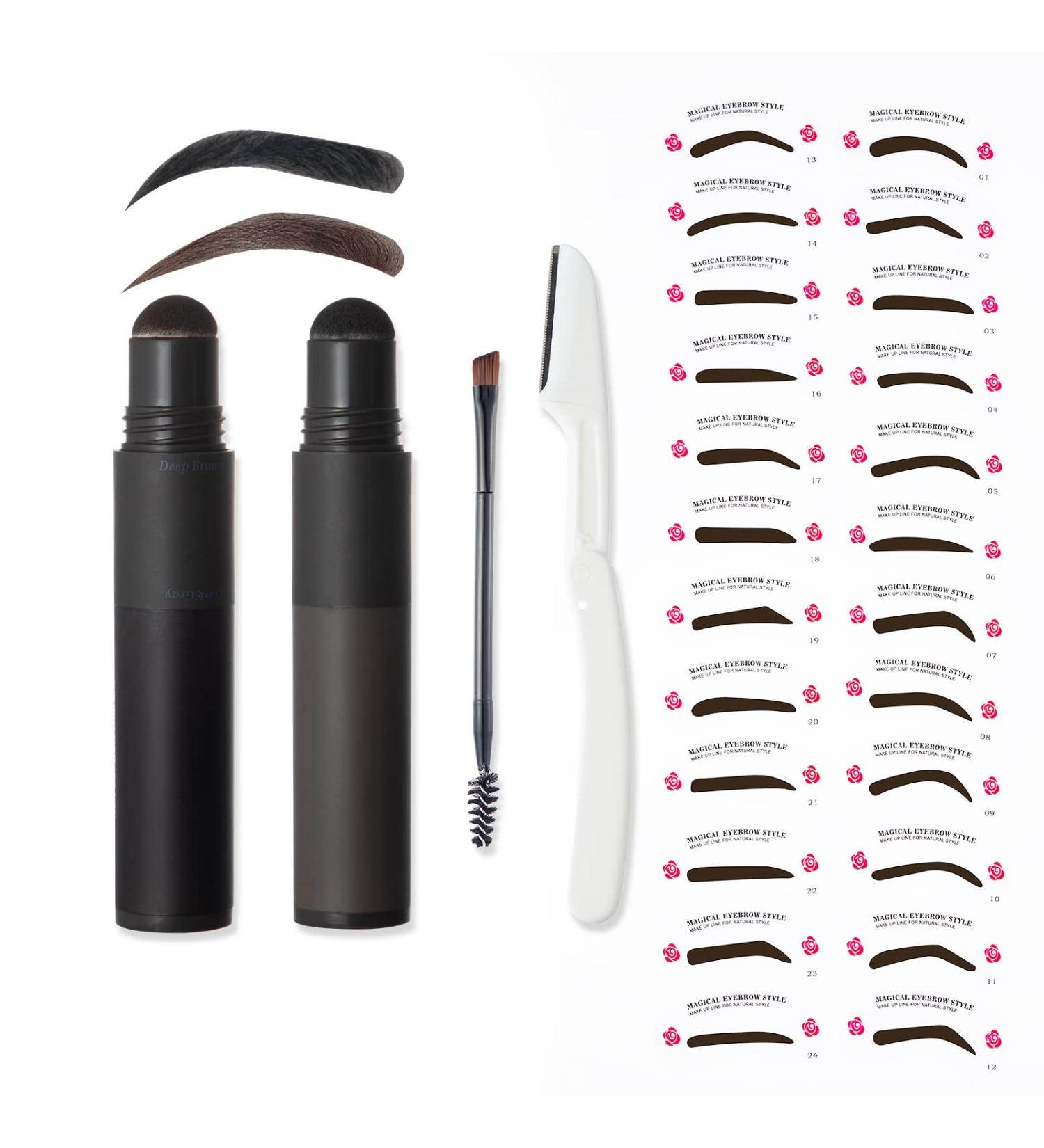 ESPOCE Eyebrow Stamp Stencil Kit - 2-in-1 Black and Black Brown, Waterproof & Long Lasting Brow Stamp with 24 Stencils, Brush, and Razor - Upgrade Design - Buy Online on GoSupps.com