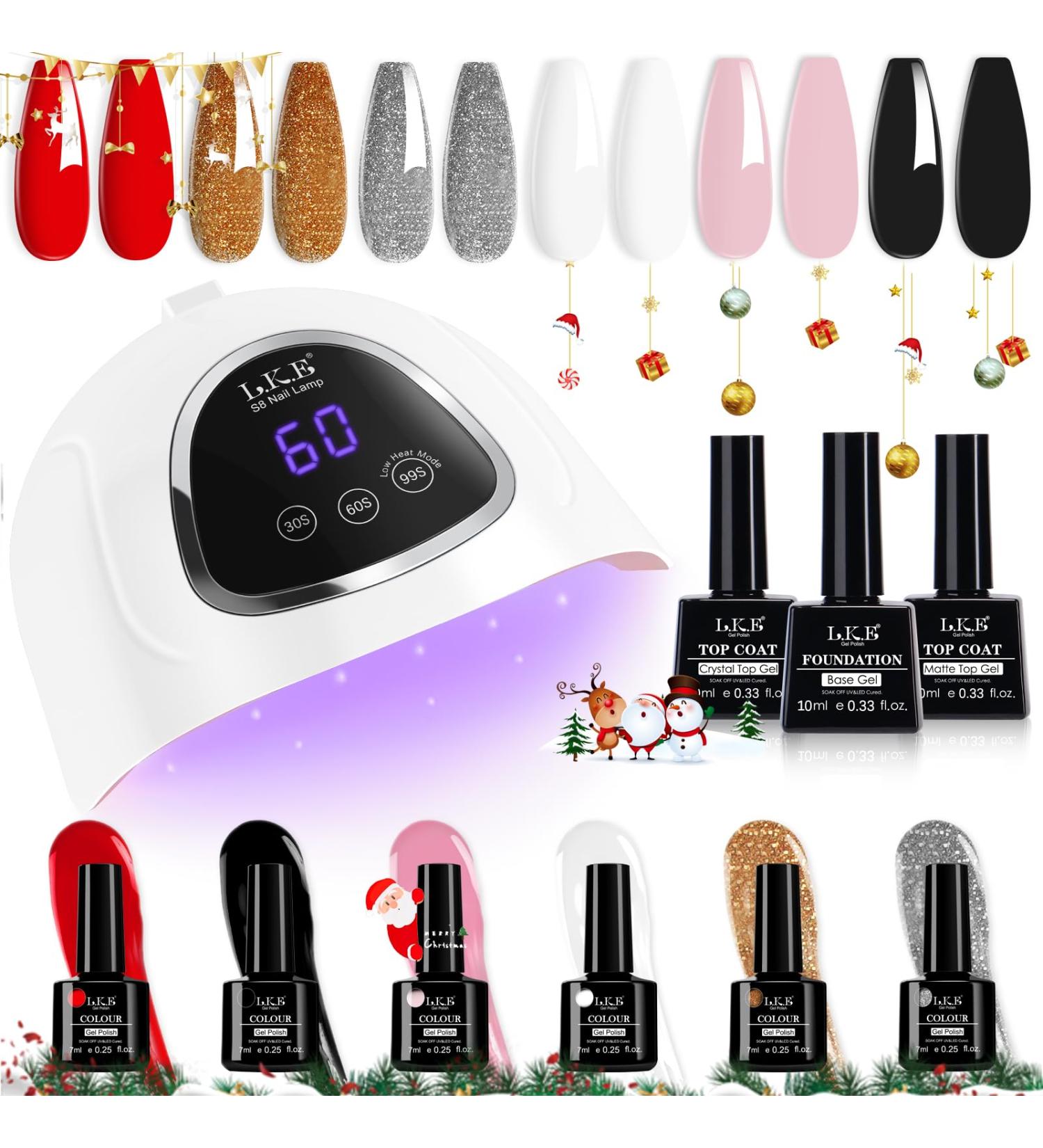 LKE Gel Nail Polish Kit | 72W UV Lamp, 6 Classic Red Colors, Glossy & Matte Top/Base Coat | Manicure DIY Gifts Set for Women - Buy Online on GoSupps.com