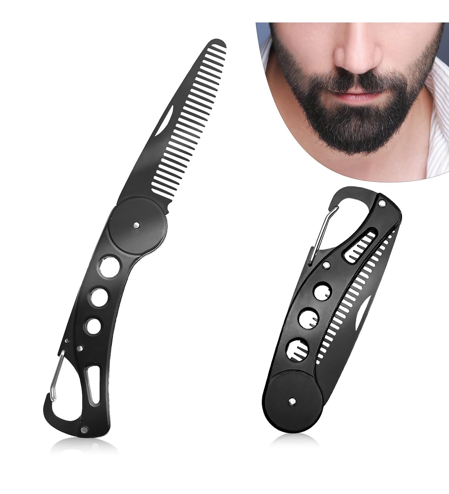 Steel Folding Beard Comb for Men - Anti-Static Beard & Mustache Styling Comb - Pocket Size 9.5 * 3 * 1.5 cm - Buy Online on GoSupps.com