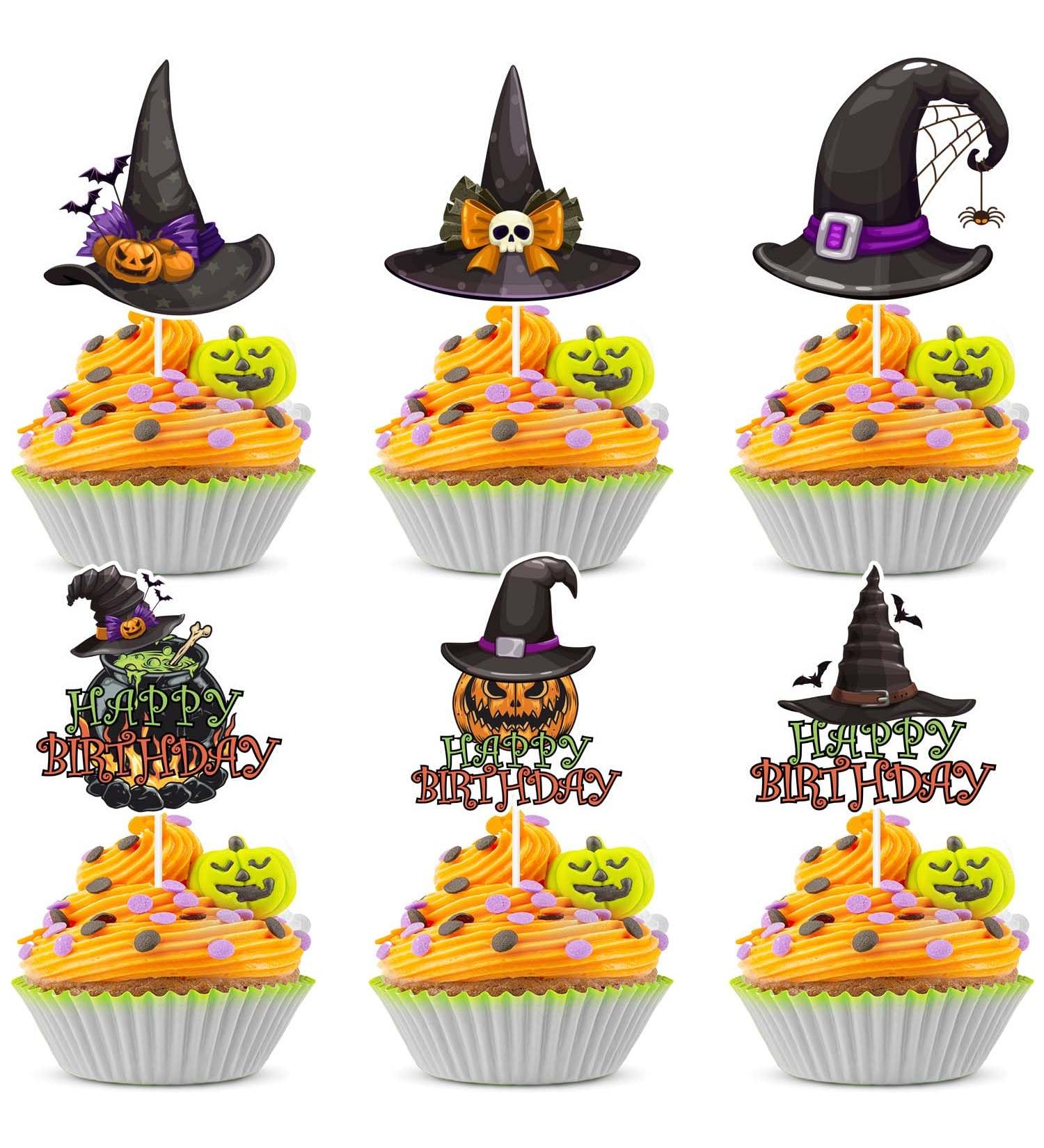 Kids' Halloween Witch Hats Cupcake Toppers 18-PC Set - Perfect for Halloween-themed witch wizard birthday party or baby shower party decorations for boys or girls - SugarGera 3 - Buy Online on GoSupps.com