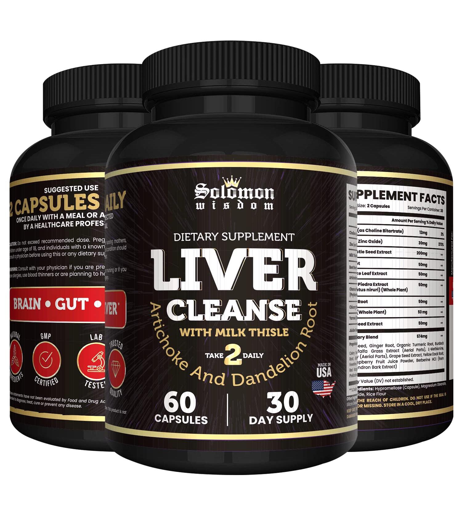 SoloMon Wisdom Liver Cleanse Dietary Supplement - 60 Capsules for Detox & Repair with Milk Thistle, Artichoke & Dandelion Root - Supports Toxin Removal & Normal Liver Function - Buy Online on GoSupps.com