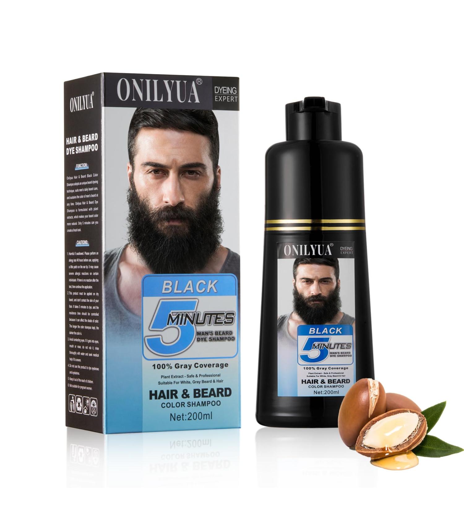 Black Beard Dye & Conditioner - 3-in-1 Grey Reducing Shampoo for Healthy Mustache & Beard Care - Buy Online on GoSupps.com