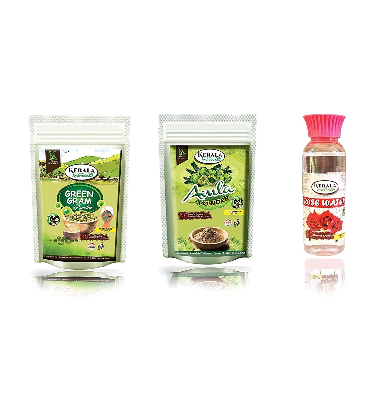 READ qura Ayurvedic green gram powder 100gm green gam powder for skin care 100 g + Amla powder 100 grams Amla powder for face 100 g + rose water 100 ml - Buy Online on GoSupps.com