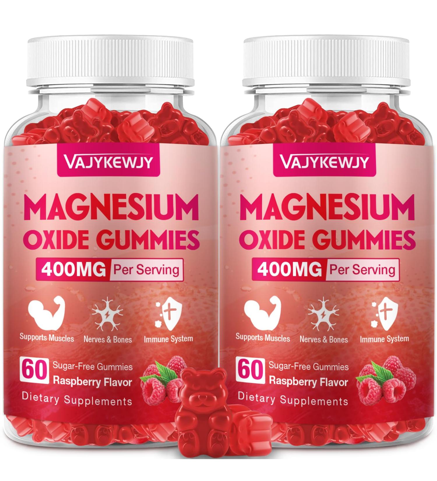 Magnesium Oxide Gummies 400mg for Adults & Kids High Absorption Stress Relief Muscle Relaxation Vegan Non-GMO Raspberry Flavor 120 Count - Buy Online on GoSupps.com