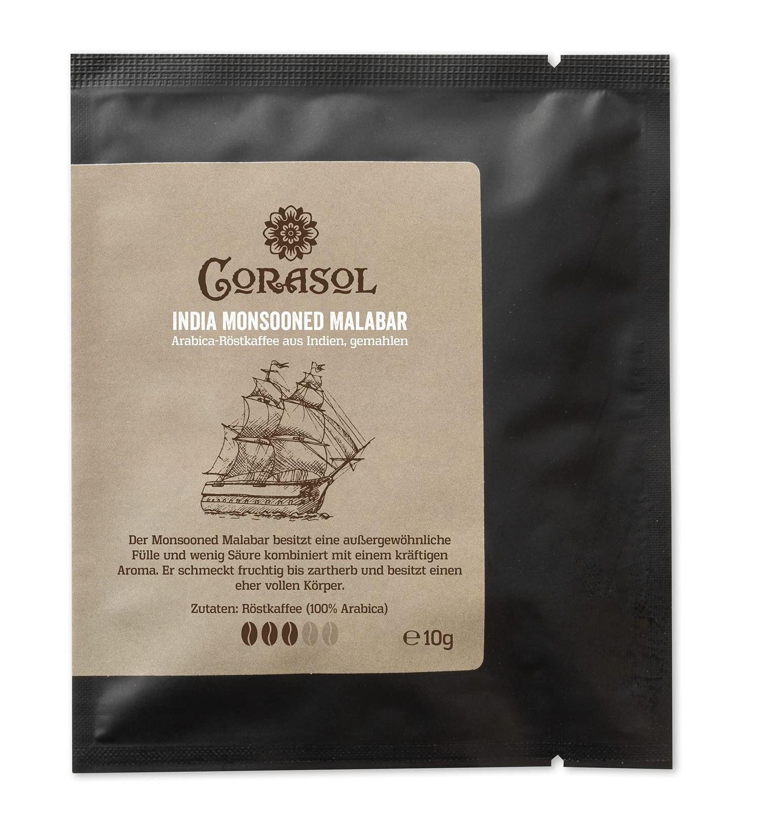  Corasol Corasol India Monsooned Malabar Arabica Roast Coffee from India (10g Coffee) - Buy Online on GoSupps.com