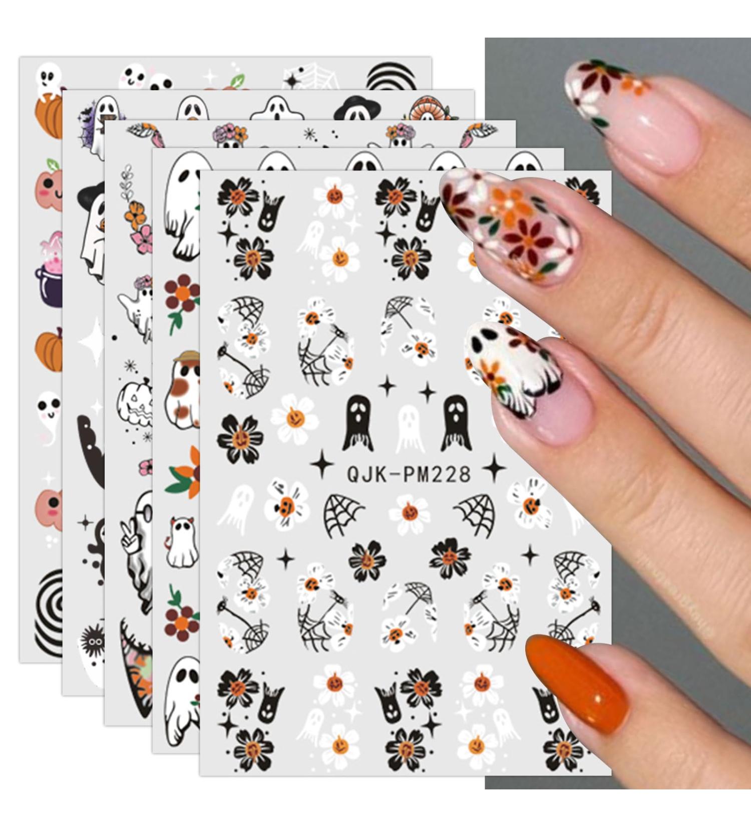 JMEOWIO 9 Sheets Halloween Nail Art Stickers Decals Self-Adhesive Cute Ghost Pink Nail Supplies Nail Art Design Decoration Accessories - Buy Online on GoSupps.com