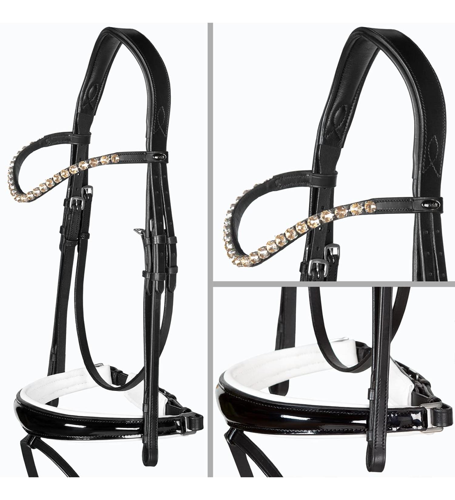 Heinick-Reitsport bridle anatomical performance white lacquer conical RH bridle hook warmblood selection (glow champagne)