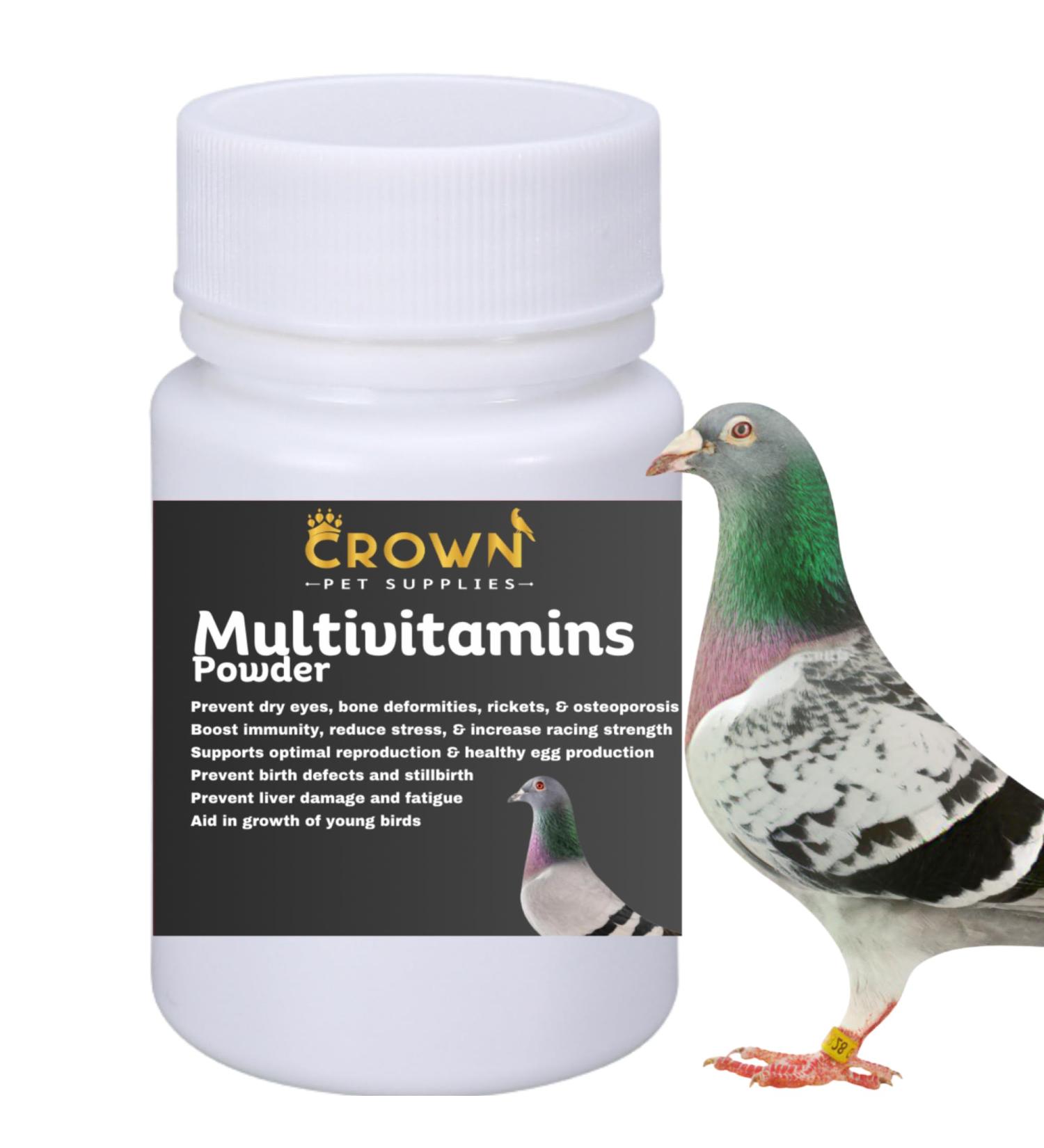 Multivitamin Powder for Pigeons Ultimate Vitamin Formula for Racing & Breeding Supports Growth Bone Strength Reproductive Health & Feather Health - Promotes Peak Performance & Well-Being 50g - Buy Online on GoSupps.com