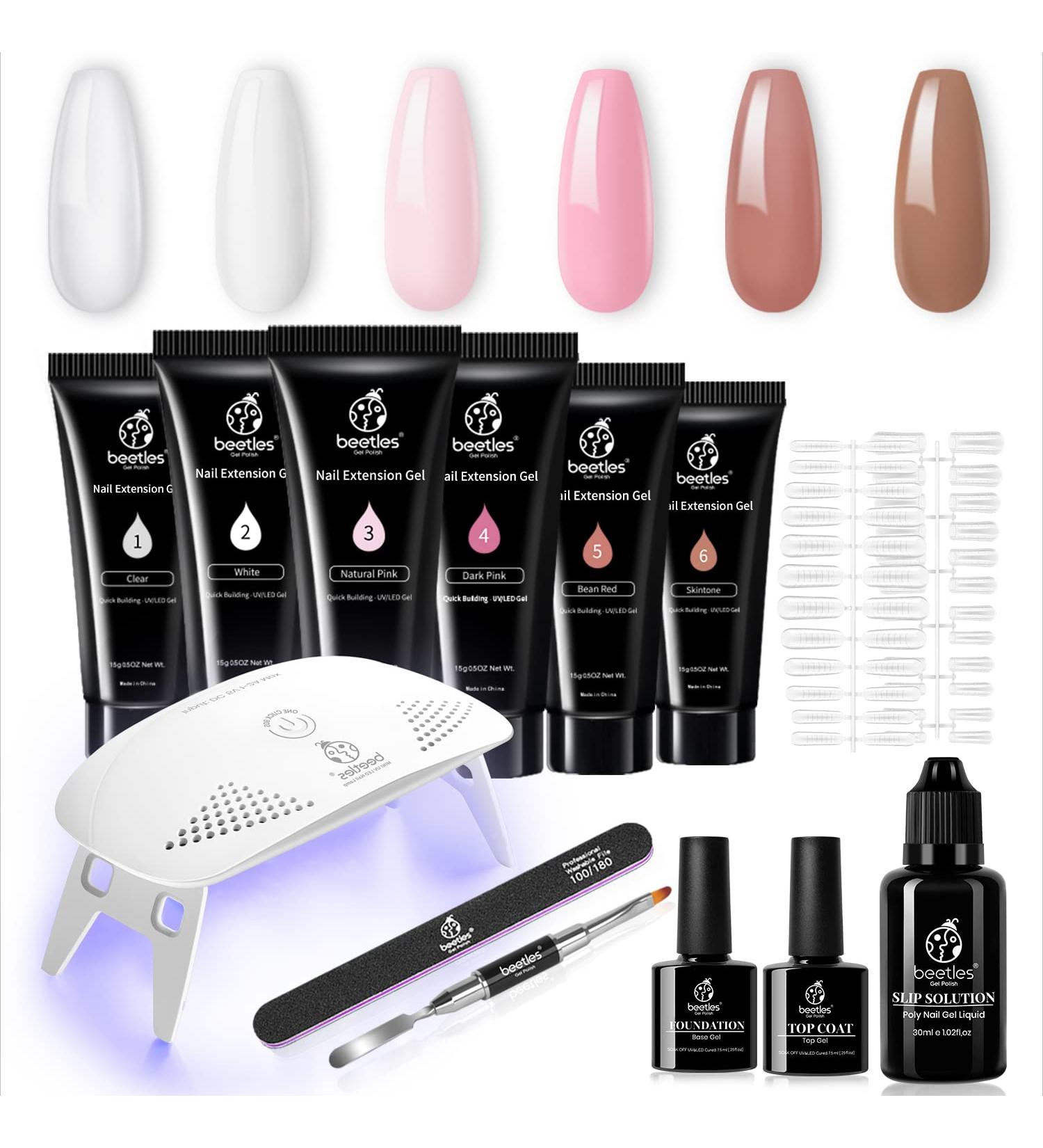 Beetles Poly Extension Gel Nail Kit - Pink Nude All-in-One French Kit with Mini Lamp - Nail Art Starter Kit for Halloween Nails - Buy Online on GoSupps.com