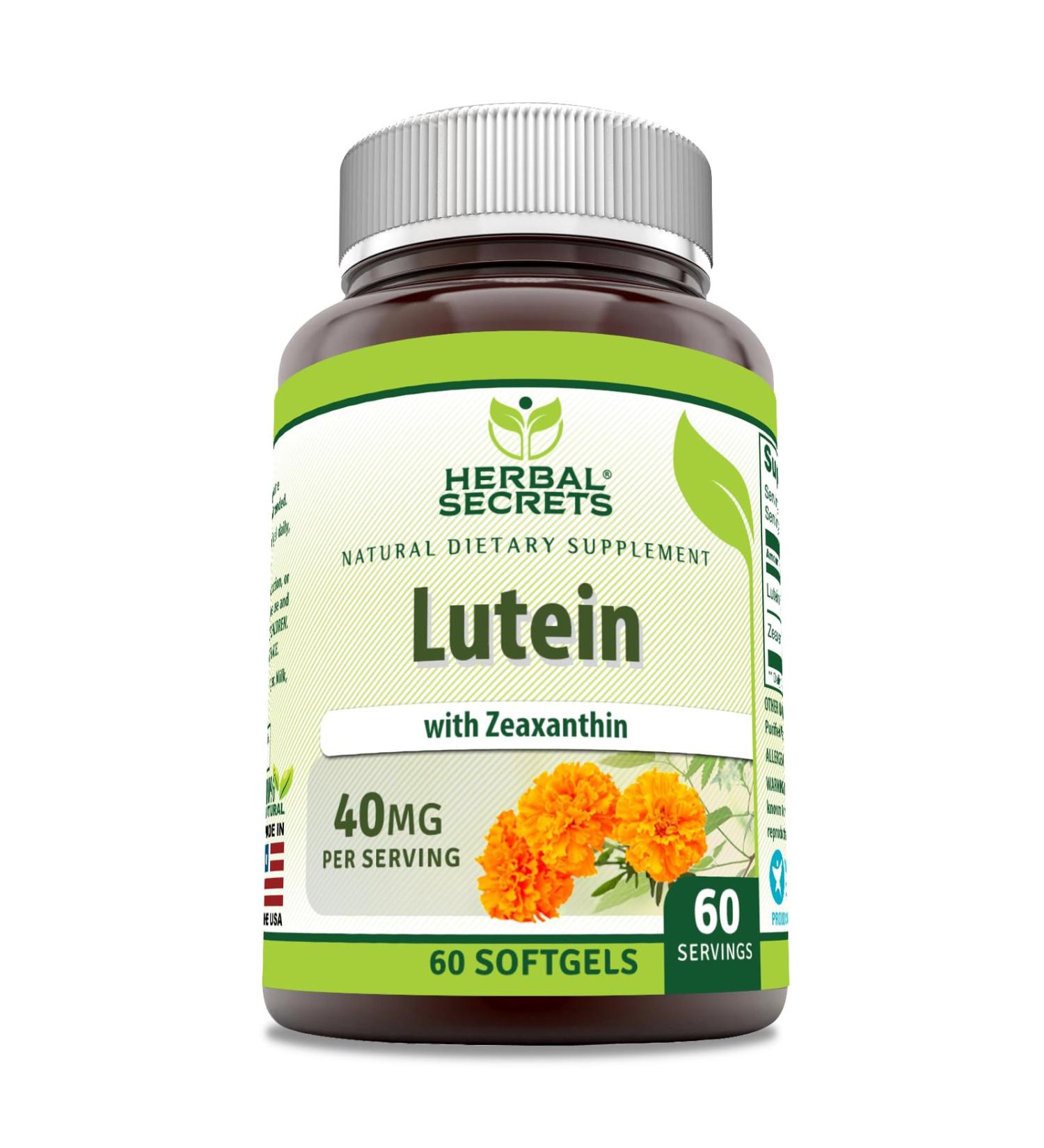 Herbal Secrets Lutein with Zeaxanthin Supplement | 40 Mg Per Serving | 60 Softgels | Non-GMO | Gluten-Free | Made in USA 40mg 1 Count (Pack of 1)