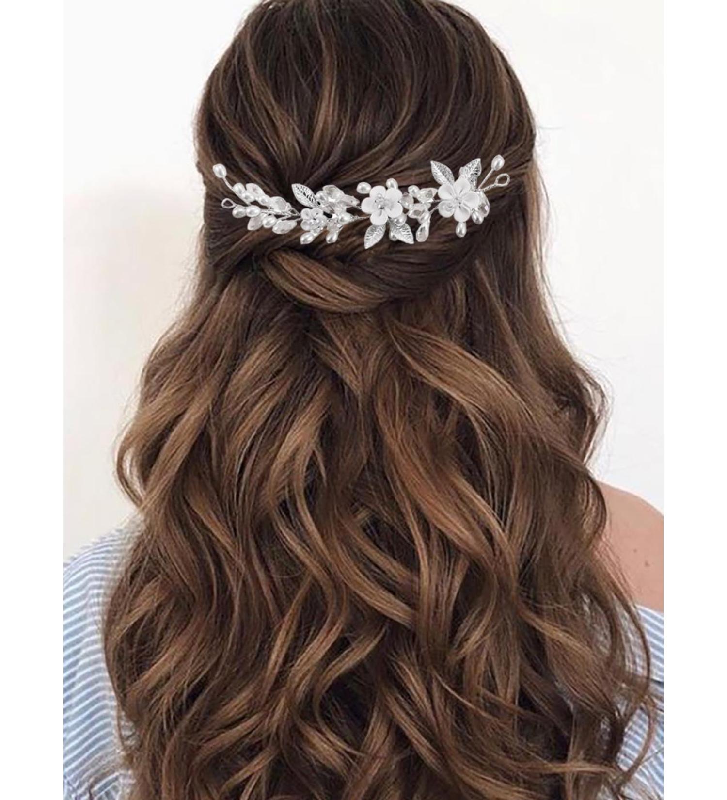 Vatocu Flower Bridal Hair Vine | Pearl & Crystal Headpiece for Weddings | Elegant Hair Accessories for Women & Girls - Buy Online on GoSupps.com