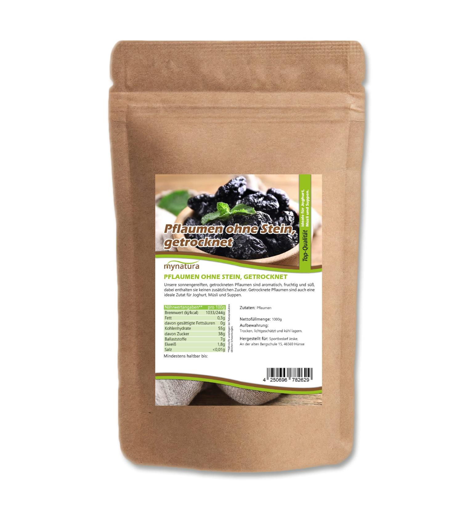 Jeske Sports Supplies Mynatura Plums dried without stone without additives dried plums baking cooking snack muesli vegan bag 3 x 1000 g - Buy Online on GoSupps.com
