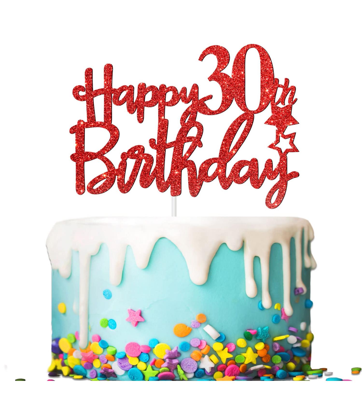 Tenhaisi Gilttery Red Happy 30th Birthday Cake Topper Cheers to 30 Birthday Party Decoration Adults Party Decoration - Buy Online on GoSupps.com