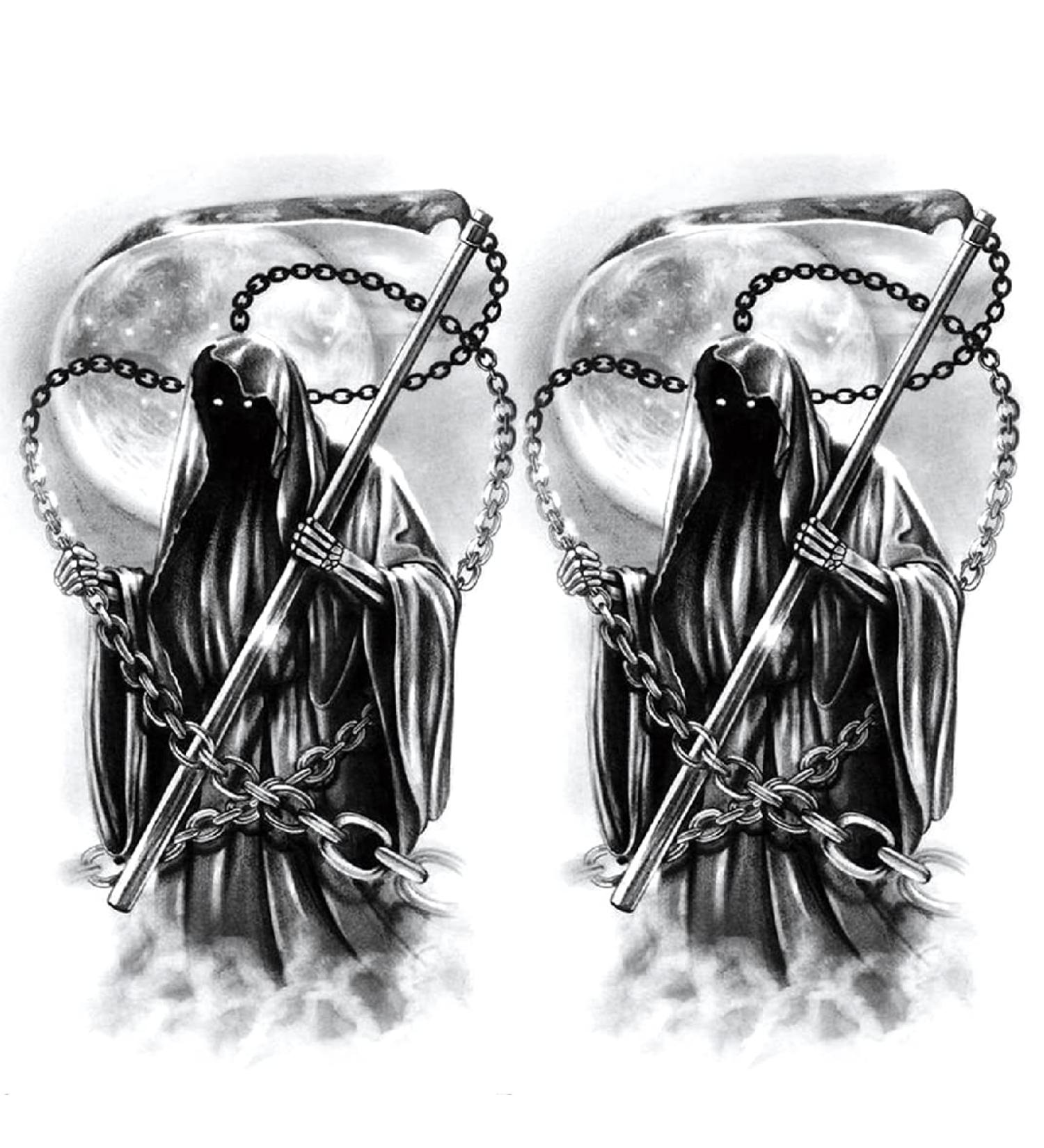 Oottati 2 Sheets Arm Leg Waterproof Fake Temporary Tattoos Sticker Old School Grim Reaper Death