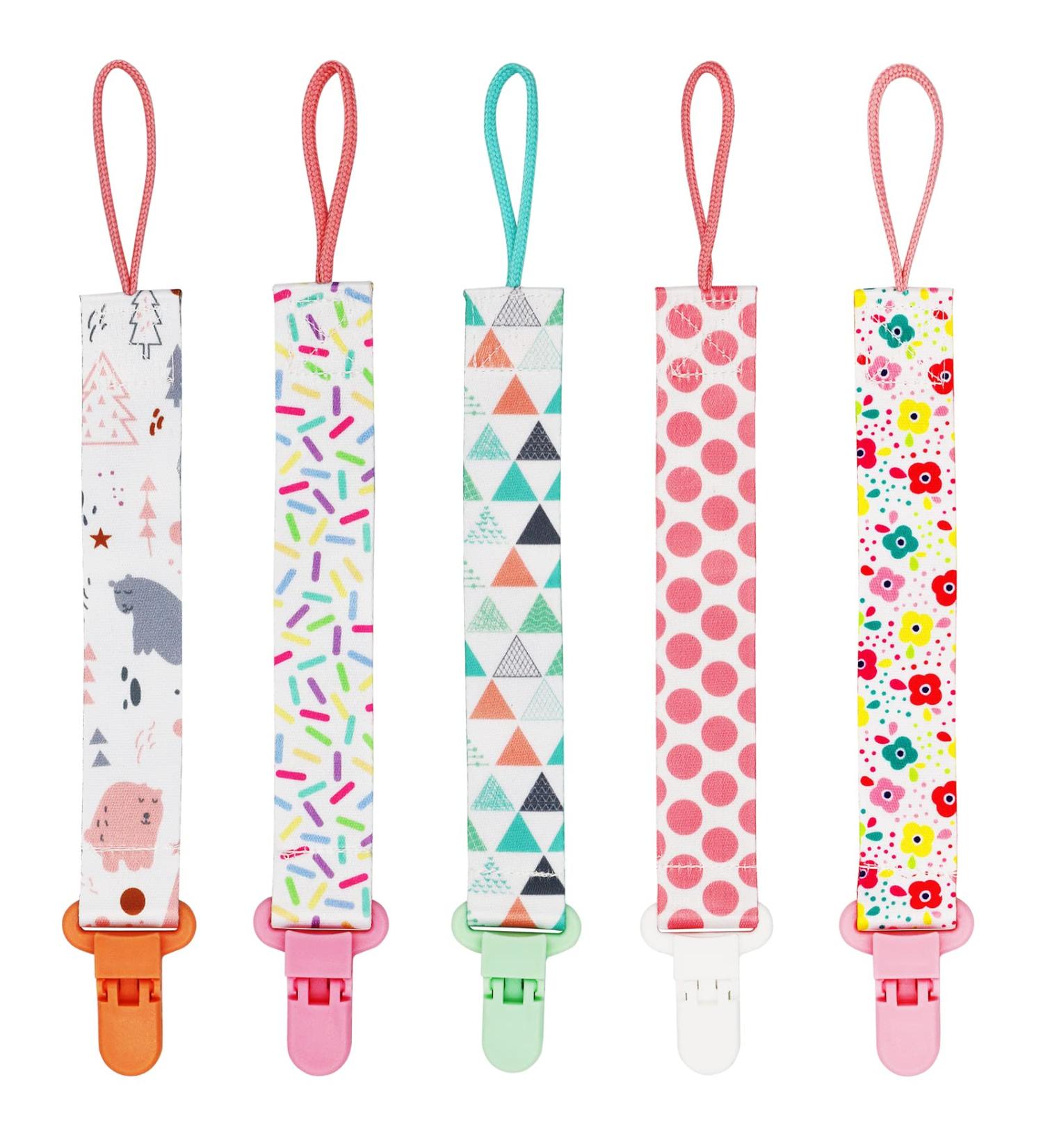 FenFang Baby Dummy Clips 5 PCS - Pink Pacifier Holder Straps for Boys and Girls | Teething Soother Chain Clips - Unisex Neutral Design - Buy Online on GoSupps.com