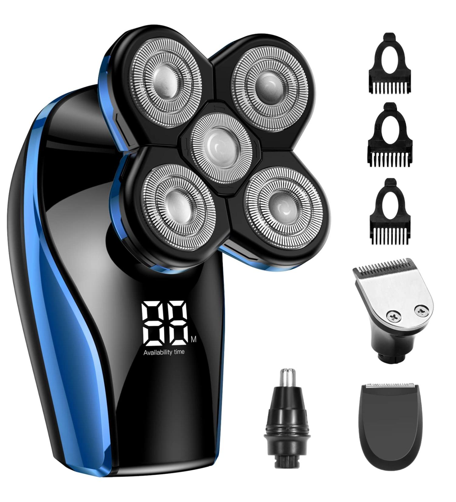 NITEEN Electric Head Shaver - 6D Cordless Hair Trimmer for Bald Men, Waterproof Razor for Beard Shaving, 4-in-1 Rechargeable Nose Trimmer in Blue - Buy Online on GoSupps.com